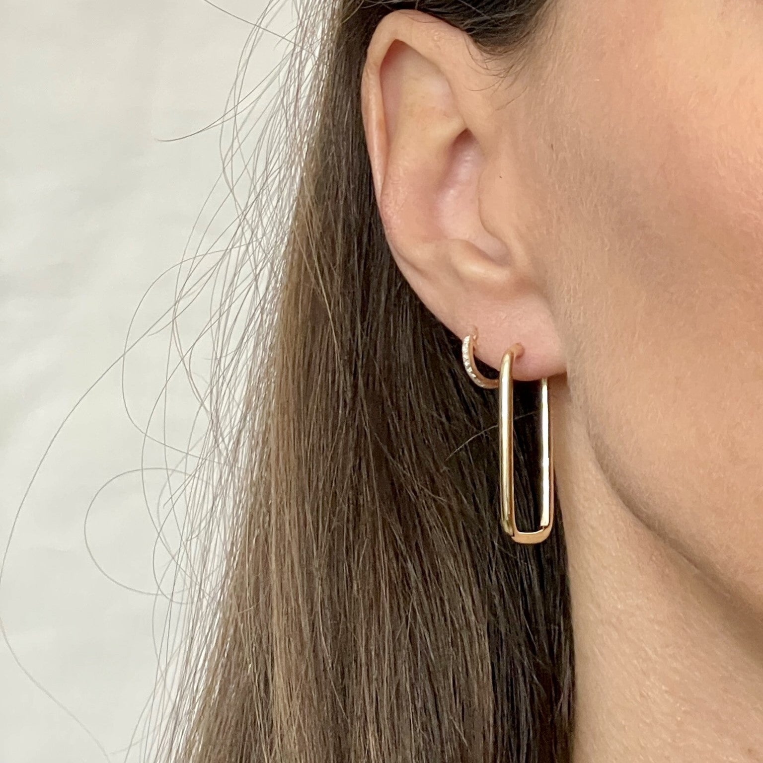 Large 14K Gold Rectangle Hoop Earrings