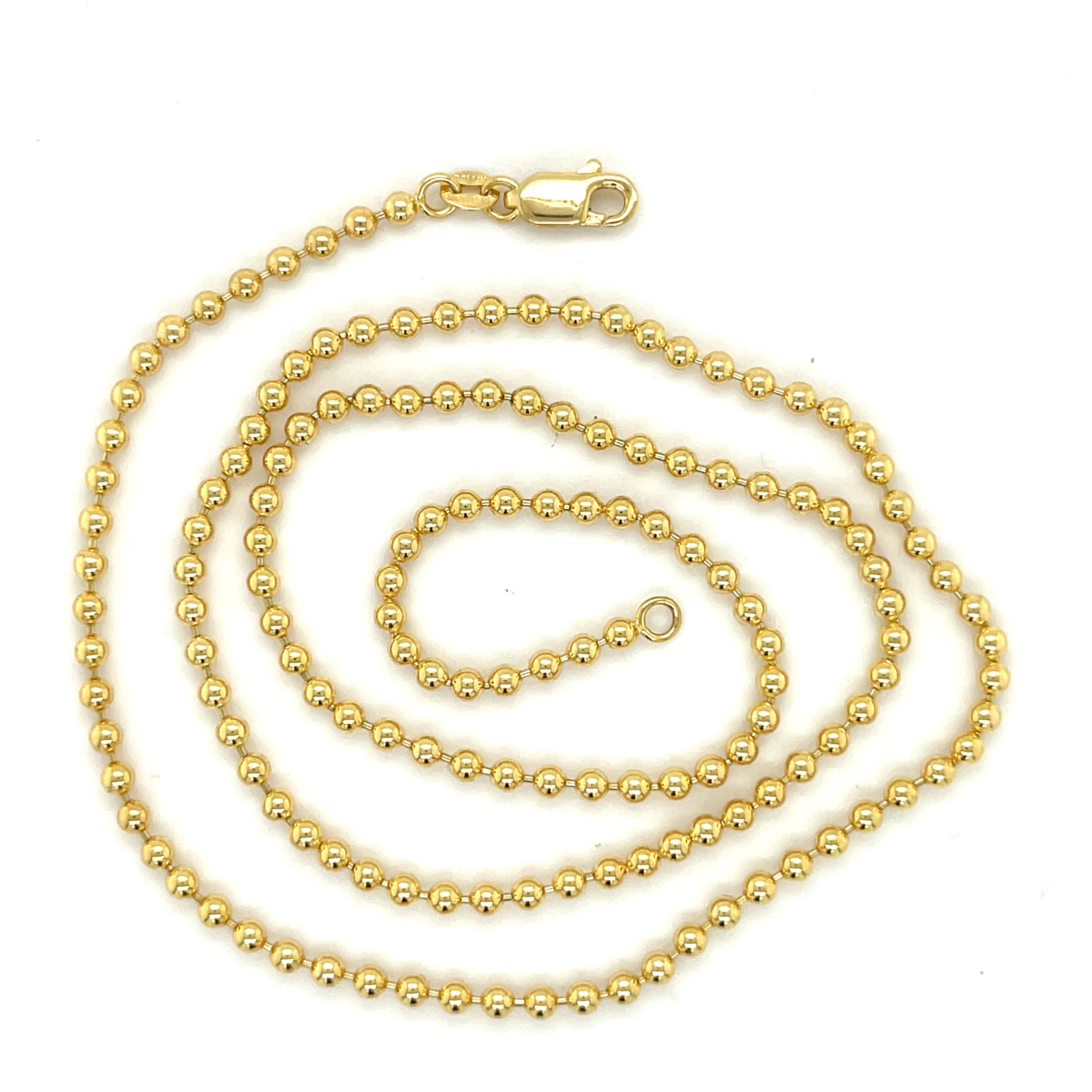 14K Solid Yellow Gold Ball Necklace Chain