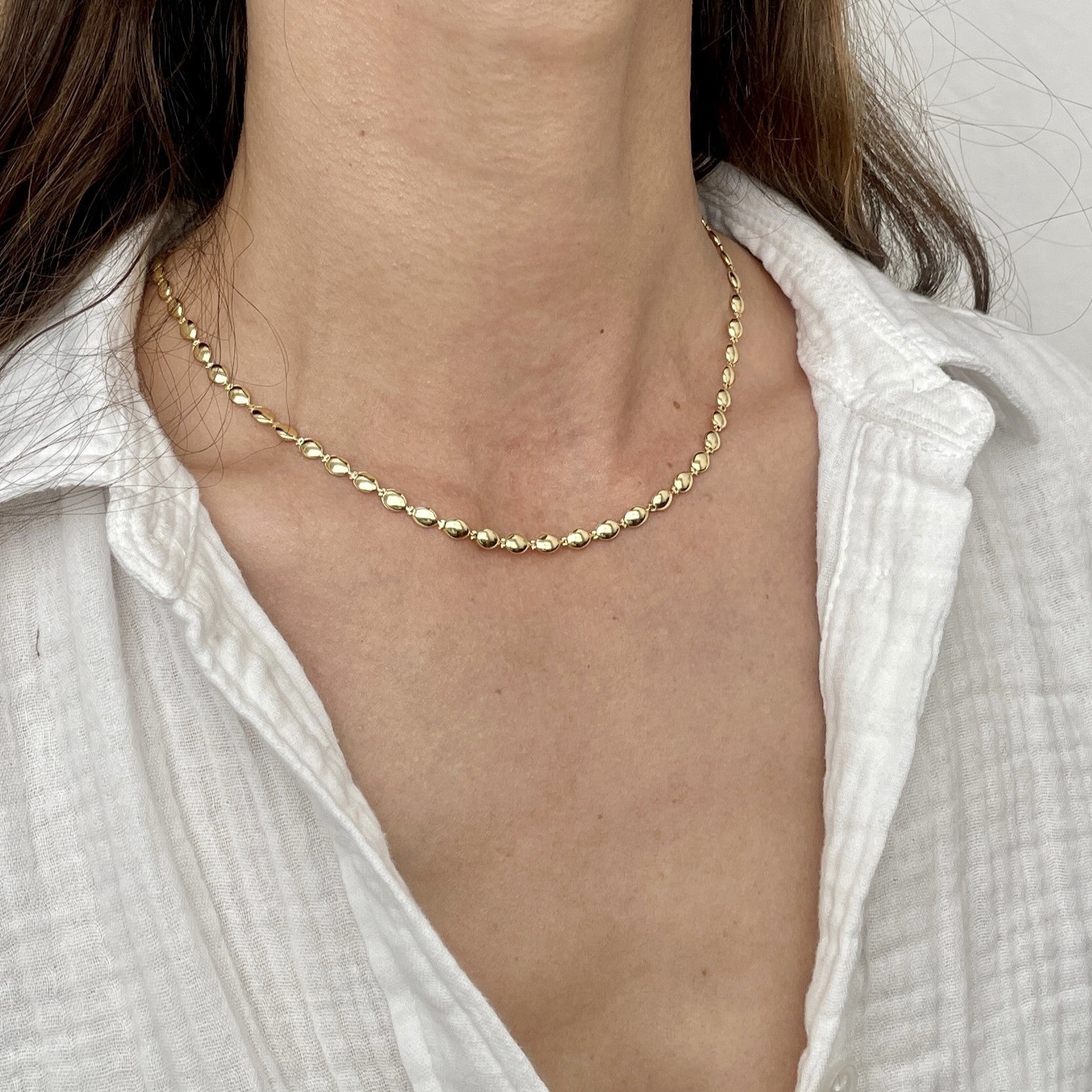 14k Gold Pebble Bead Necklace Chain