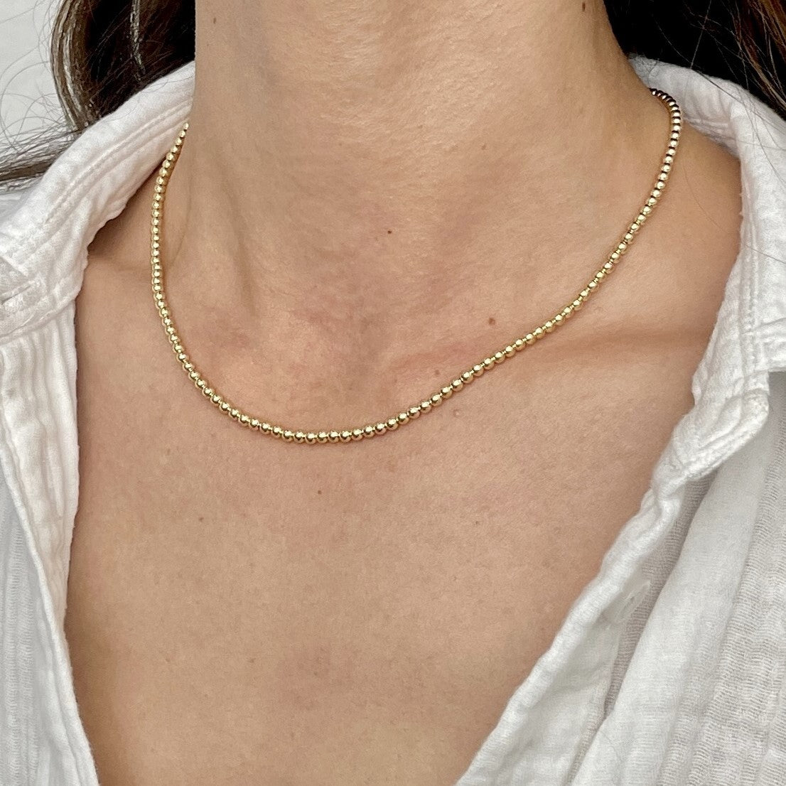 14K YELLOW GOLD BALL NECKLACE CHAIN