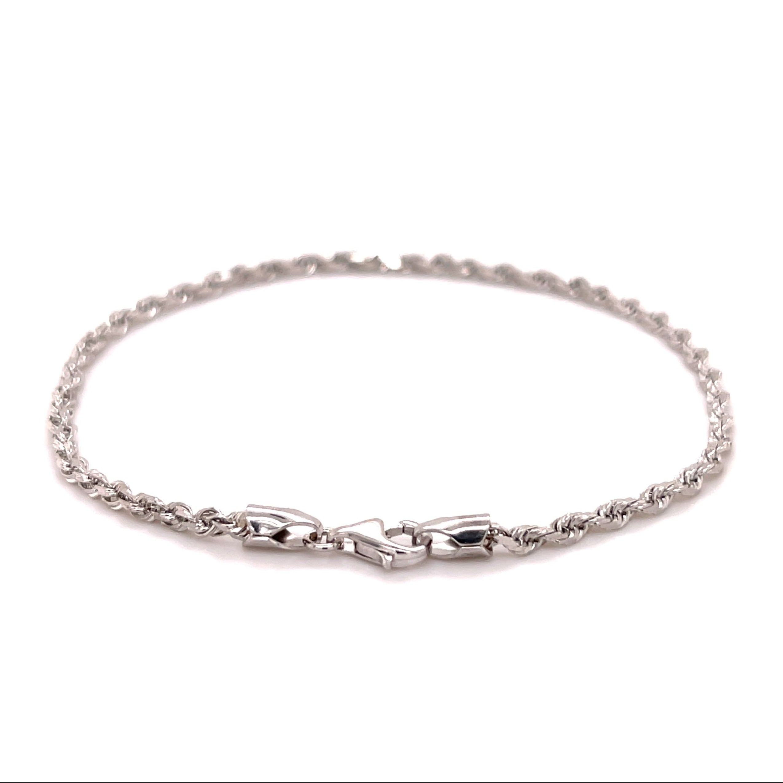 14K White Gold Rope Chain Bracelet 7 Inch 8 Inch, Diamond Cut, From 1.5mm to 3mm Thick, Lobster Clasp