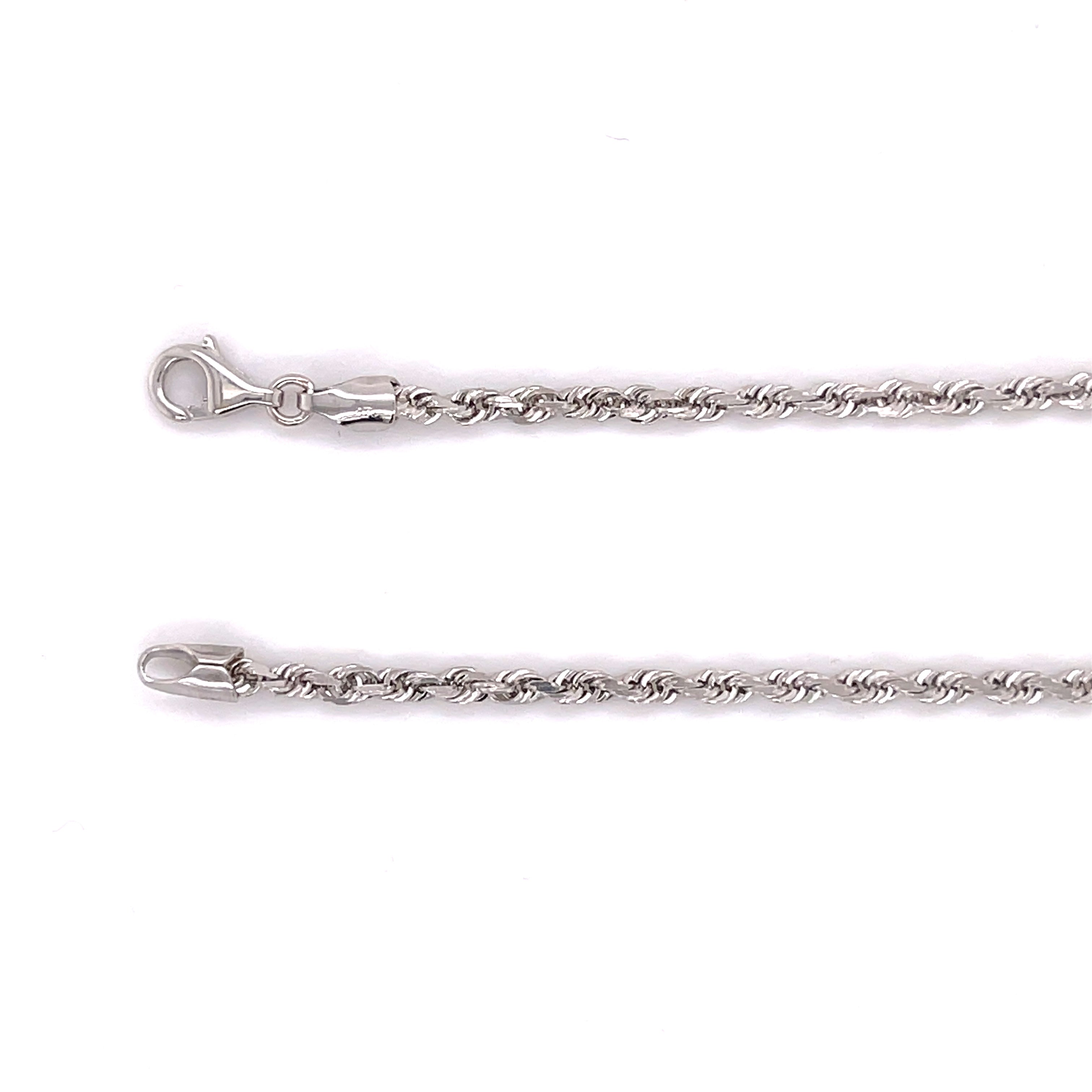 14K White Gold Rope Chain Bracelet, Diamond Cut, 1.5-3mm Thick