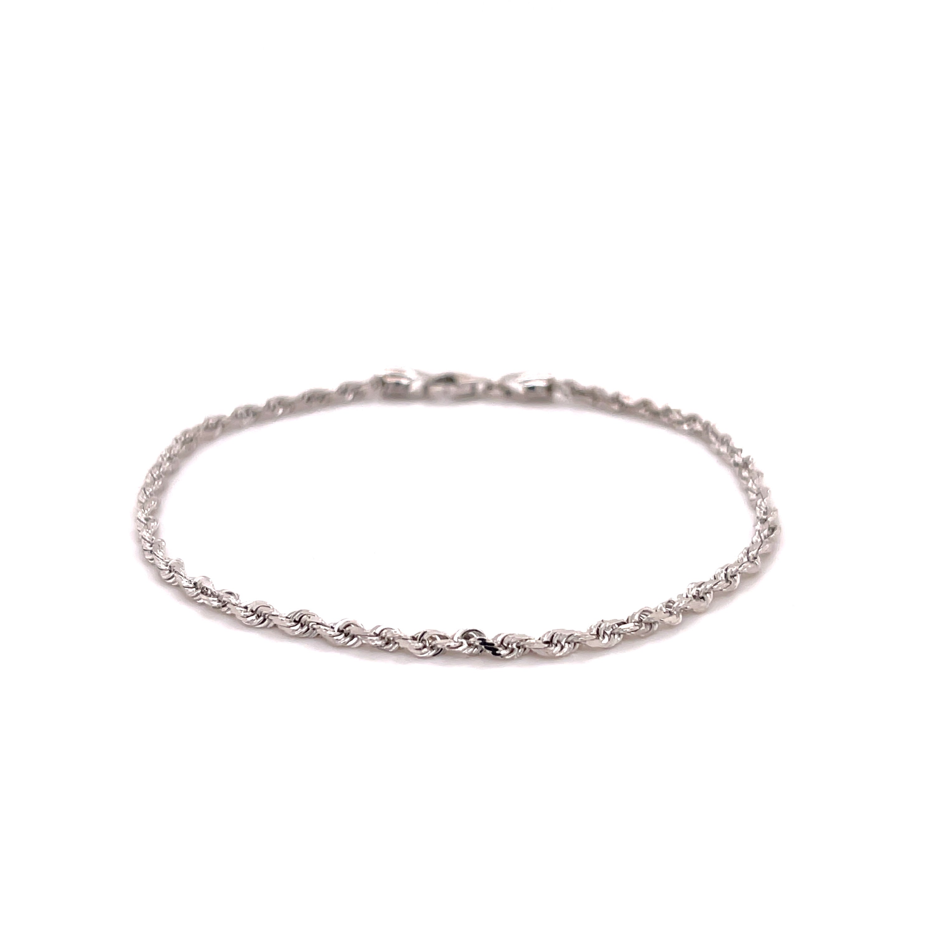 14K White Gold Rope Chain Bracelet, Diamond Cut, 1.5-3mm Thick