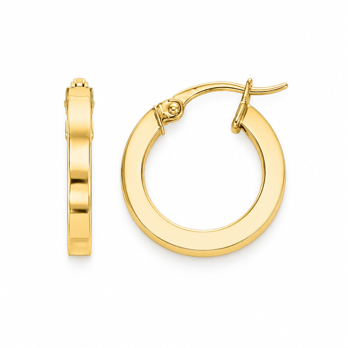 14K Yellow Gold Flat Edge Huggie Hoop Earrings, 10mm, 3mm Thick