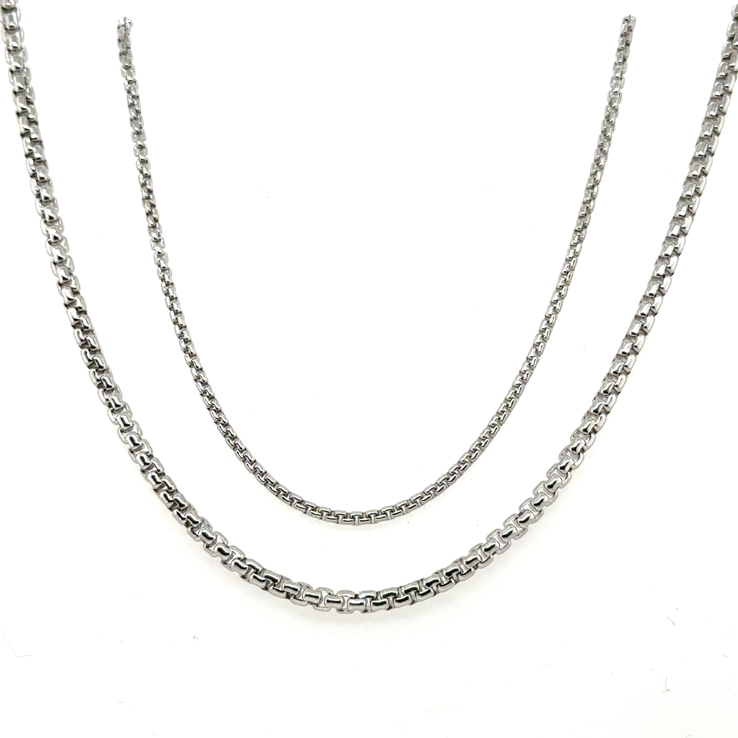 14K Solid White Gold Round Box Necklace Chain