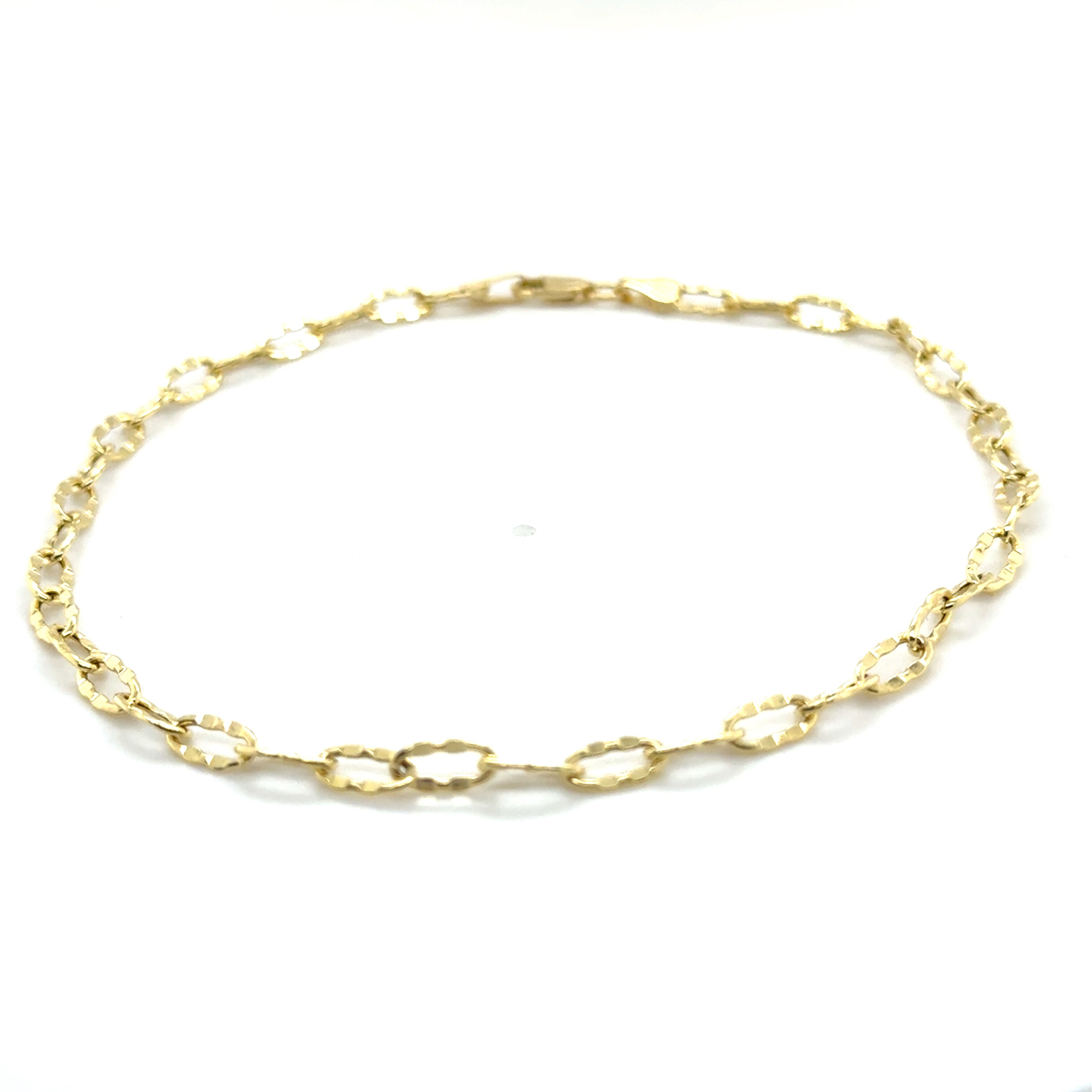 14K Gold Oval Hammered Link Anklet, 10" Yellow or White Gold