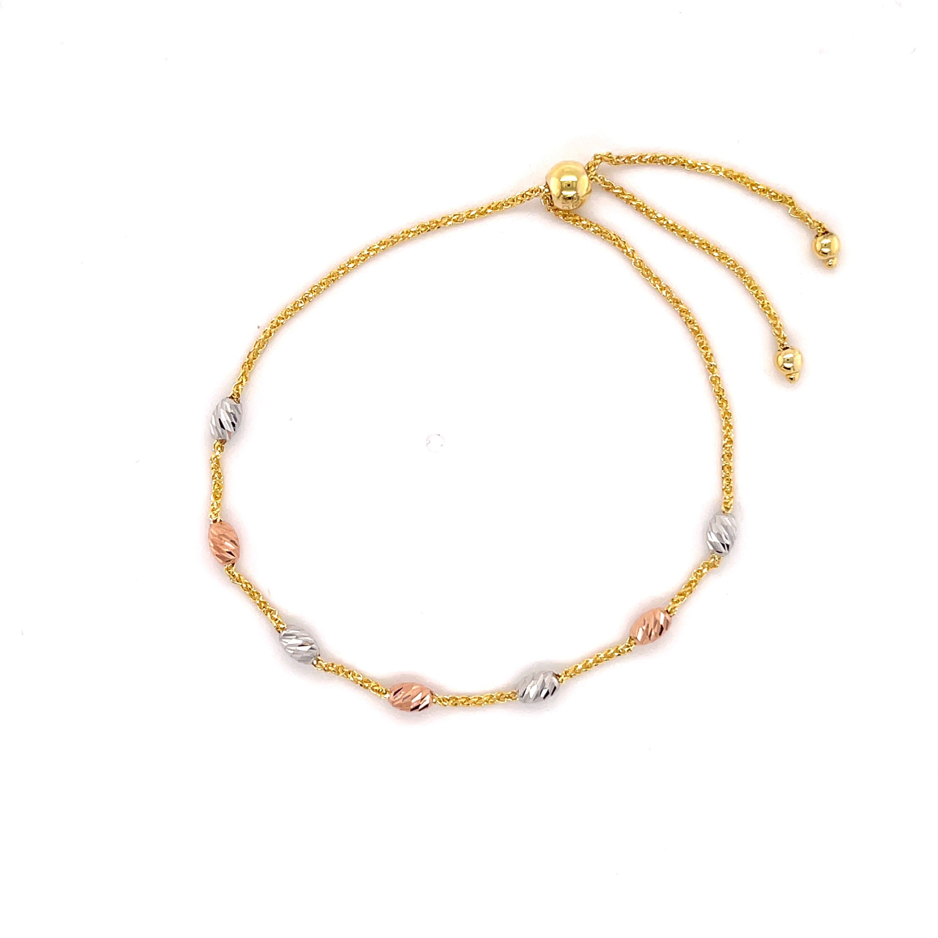 Tricolor 14K Gold Bead Friendship Bracelet