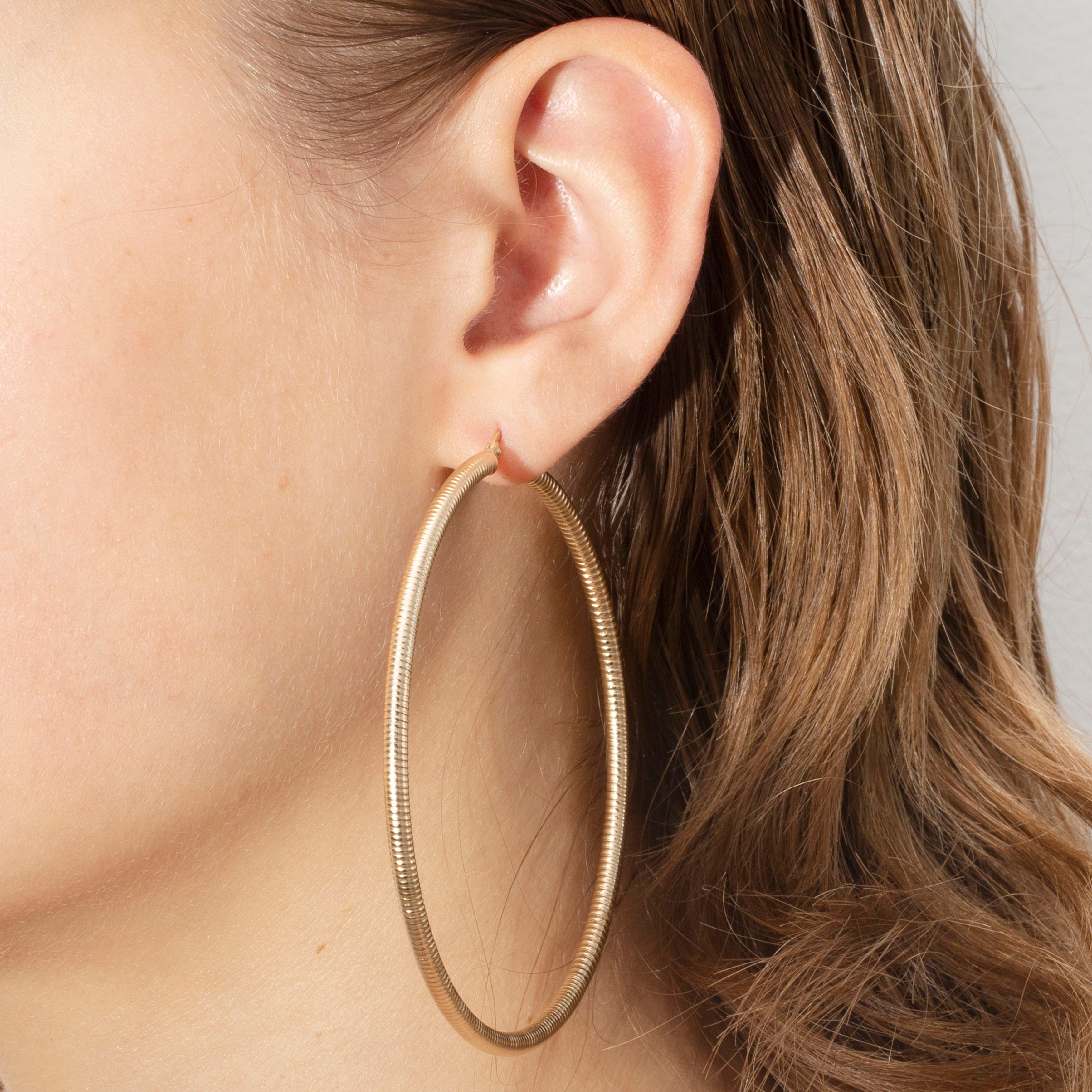 14K GOLD LARGE TEXTURED HOOPS