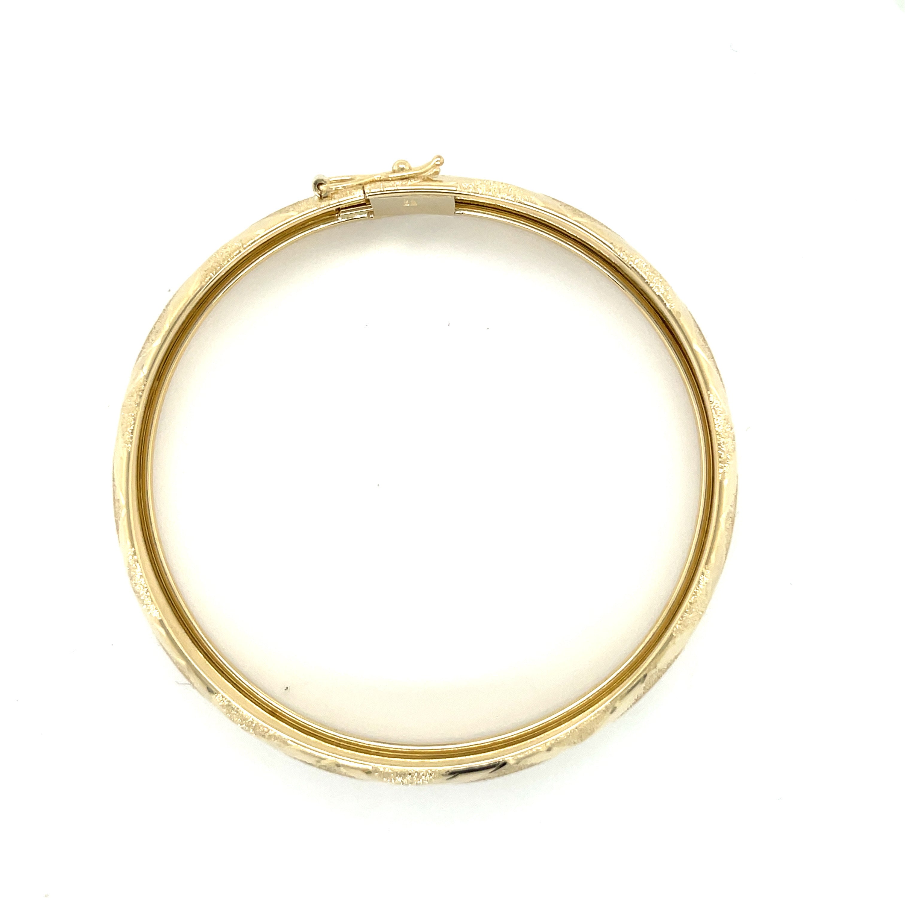 10K Gold Chunky Bangle: Polished And Textured X Pattern