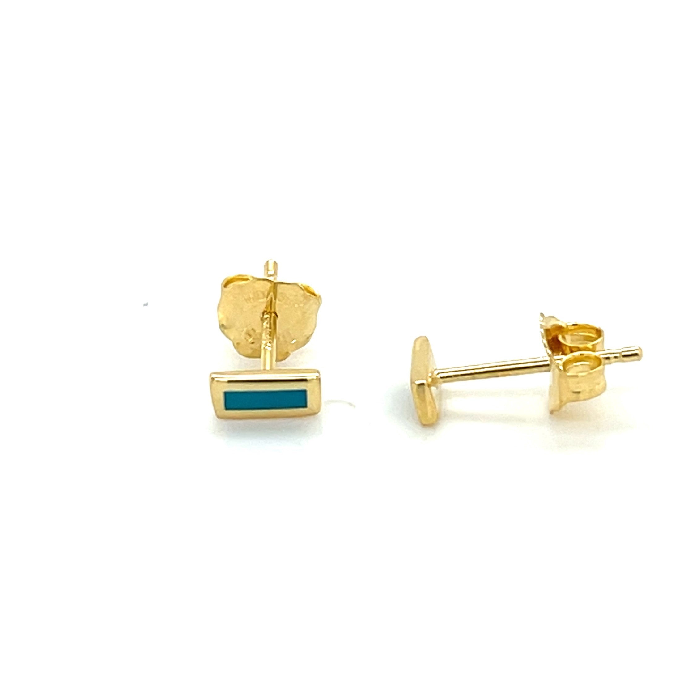 14K Gold Turquoise Enamel Stud Earrings