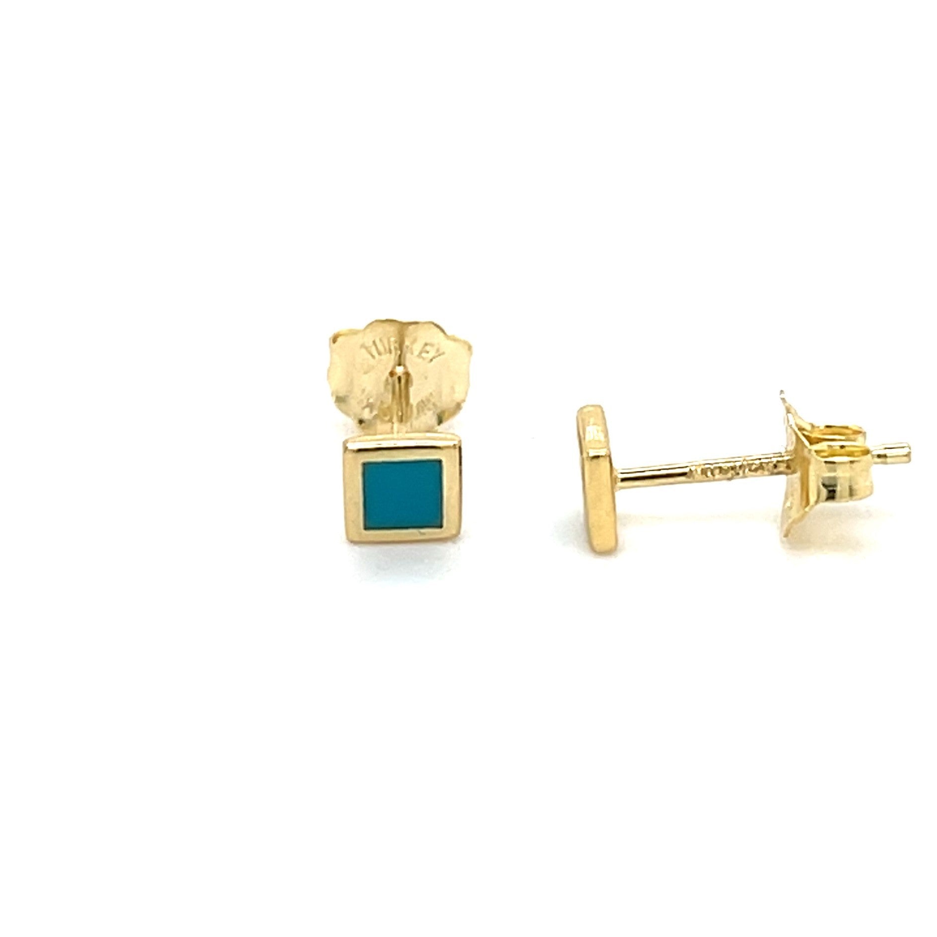 14K Gold Turquoise Enamel Stud Earrings