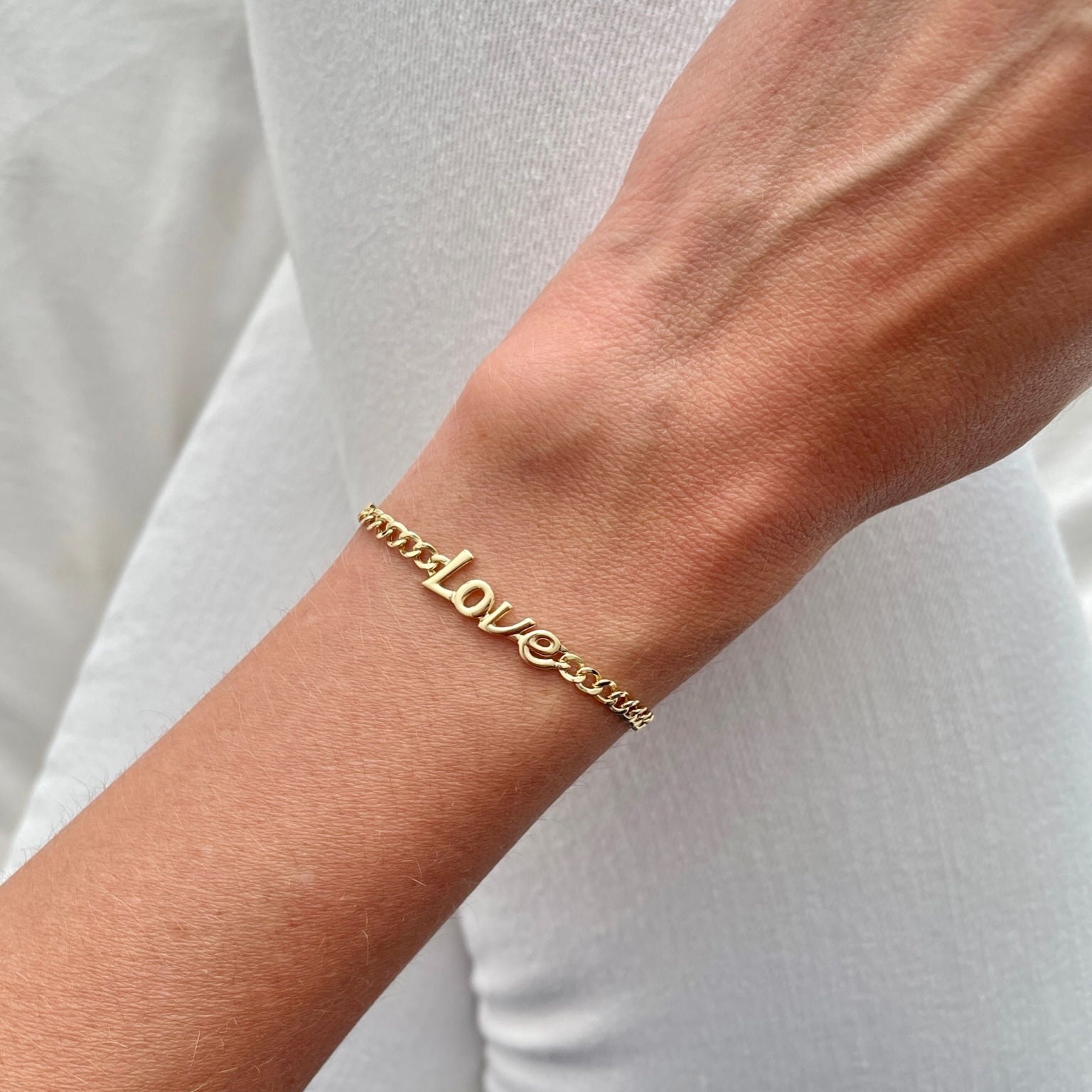 14K Gold Curb Love Bracelet