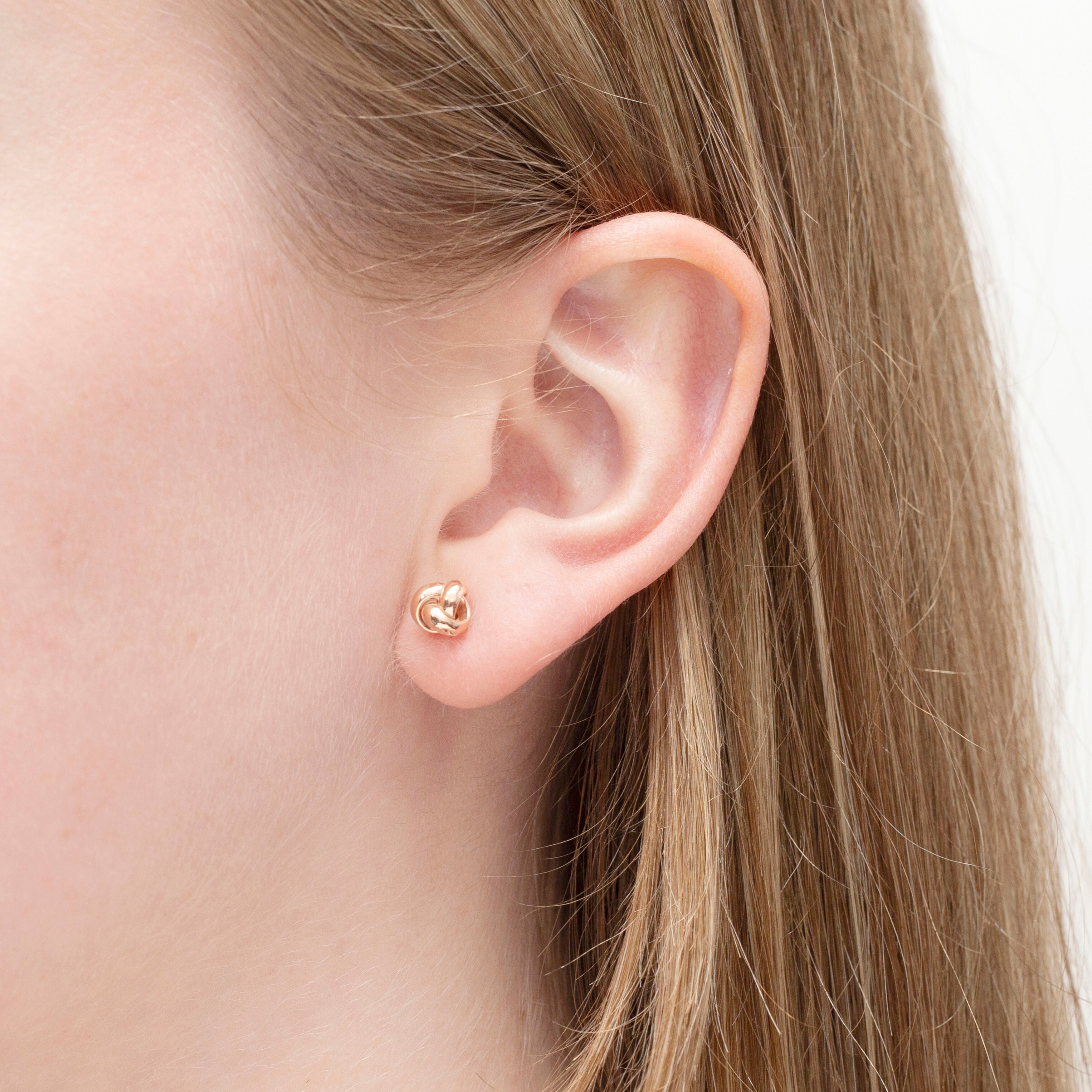 14K Rose Gold Dainty Love Knot Stud Earrings