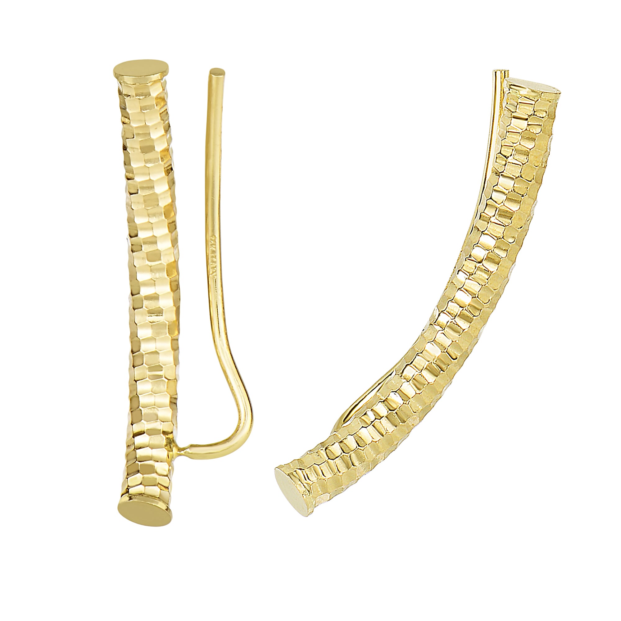 14K Gold Textured Tube Ear Climbers