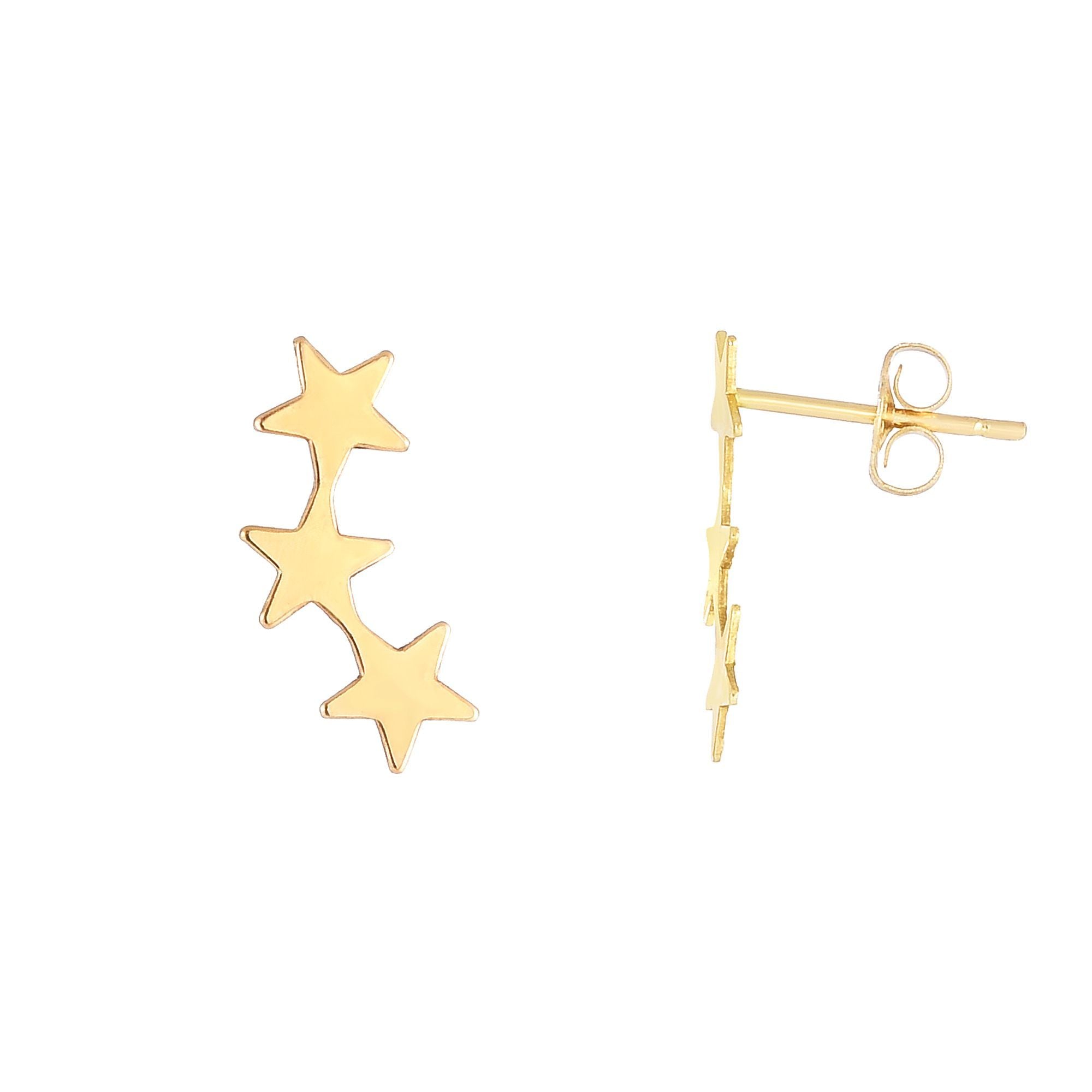 14K Yellow Gold Star Ear Climber Earrings