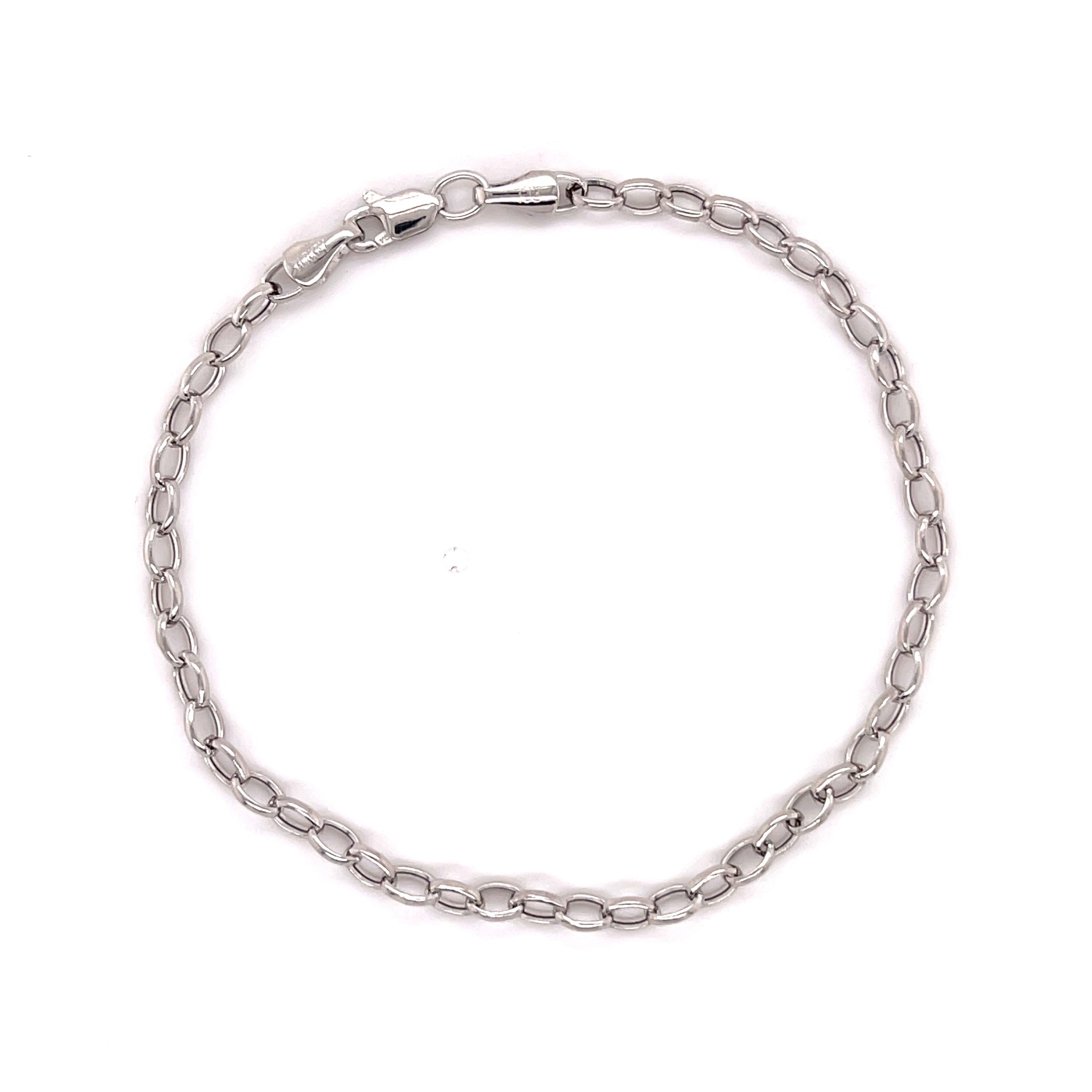 14K White Gold Thin Oval Rolo Bracelet: 7 Inch 3.2 mm
