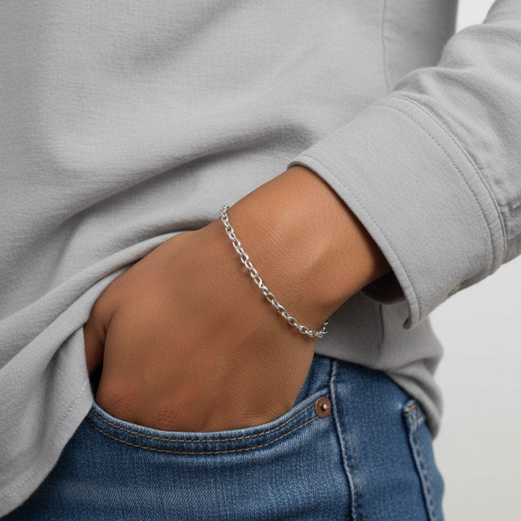 14K Solid Gold Oval Rolo Bracelet Thin Polished Links – Lightweight, Classic, Sleek