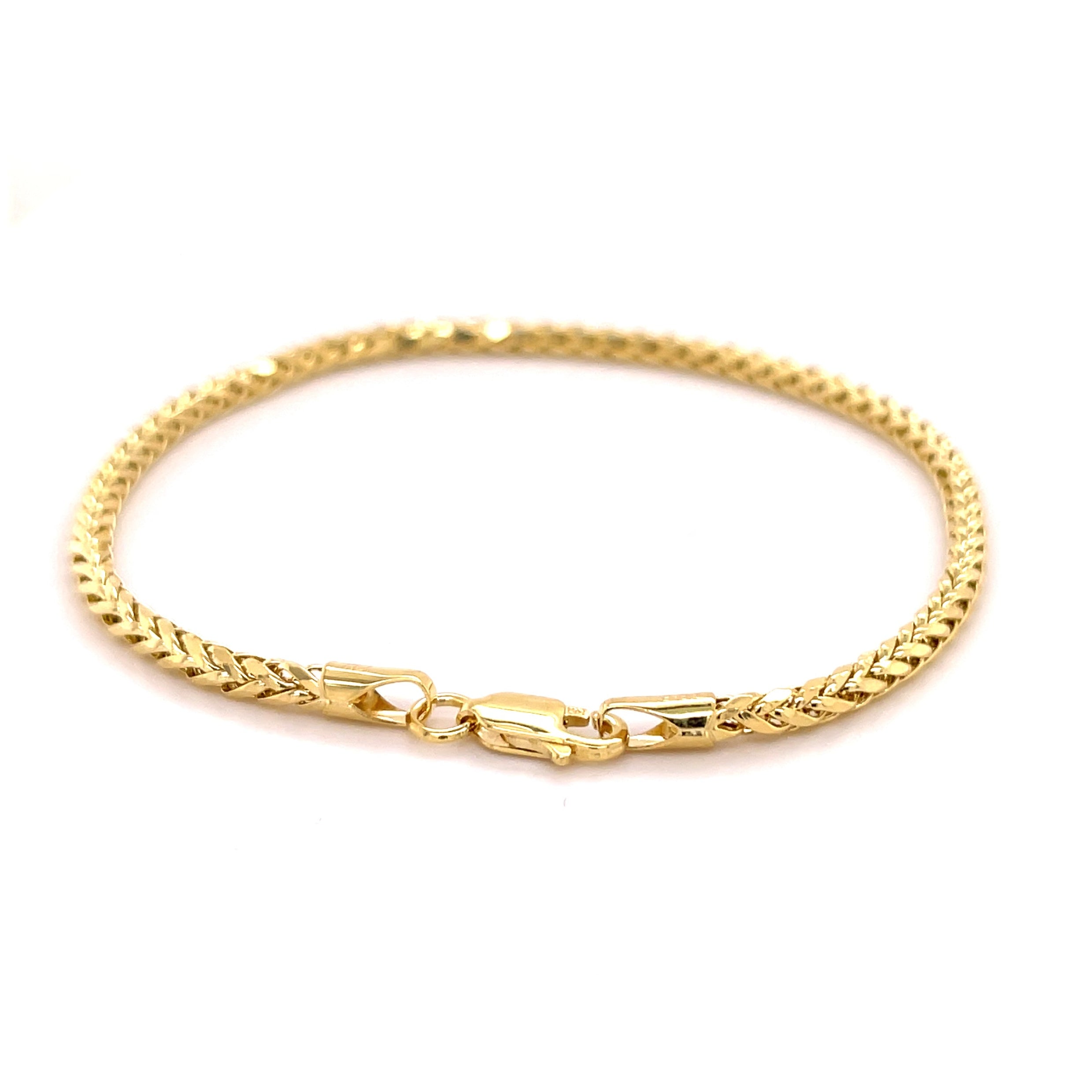 14K Yellow Gold Diamond Cut Wheat Chain Bracelet, 7.5"