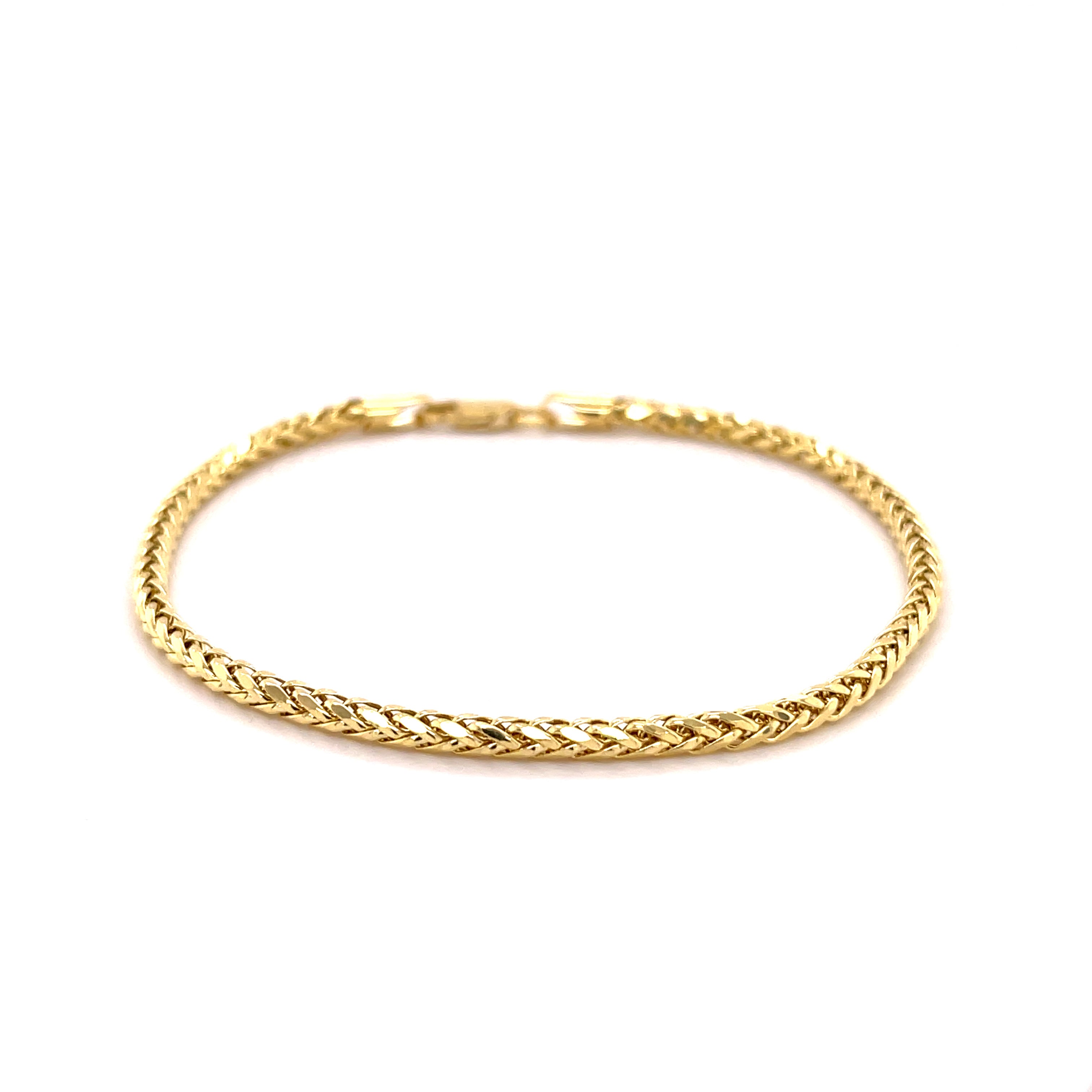 14K Yellow Gold Diamond Cut Wheat Chain Bracelet, 7.5"