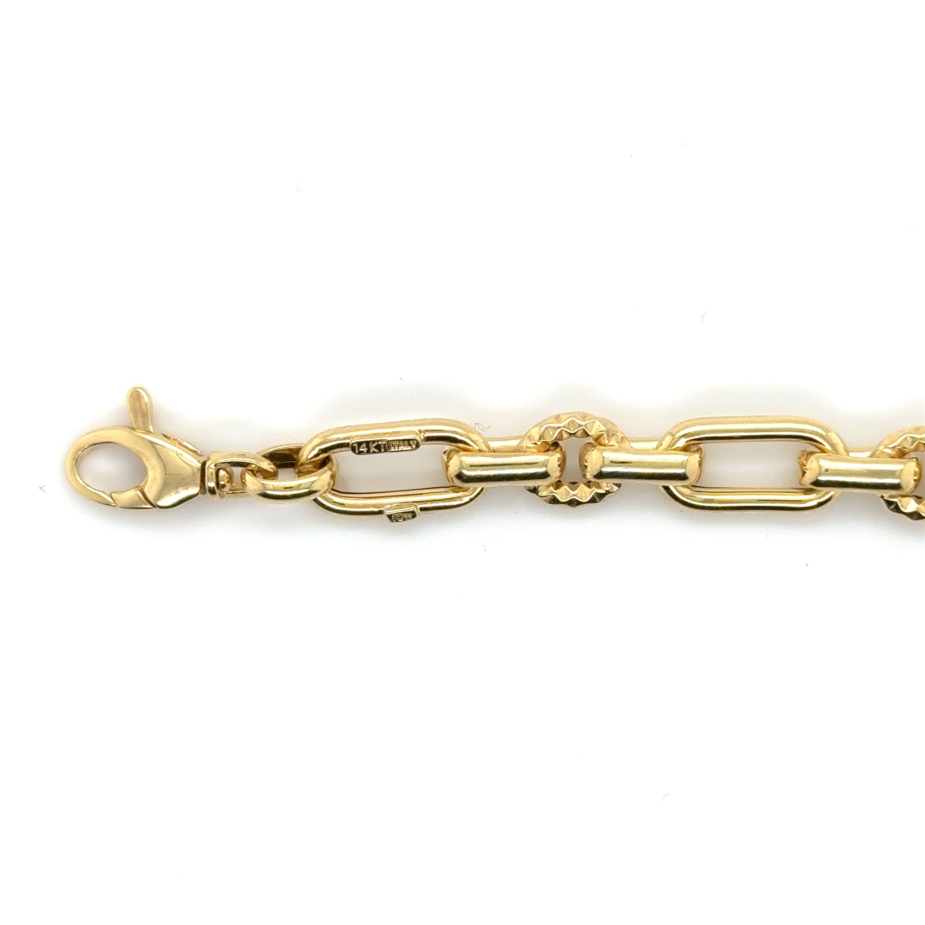 14K YELLOW GOLD OVAL AND ROUND LINK BRACELET WOMEN
