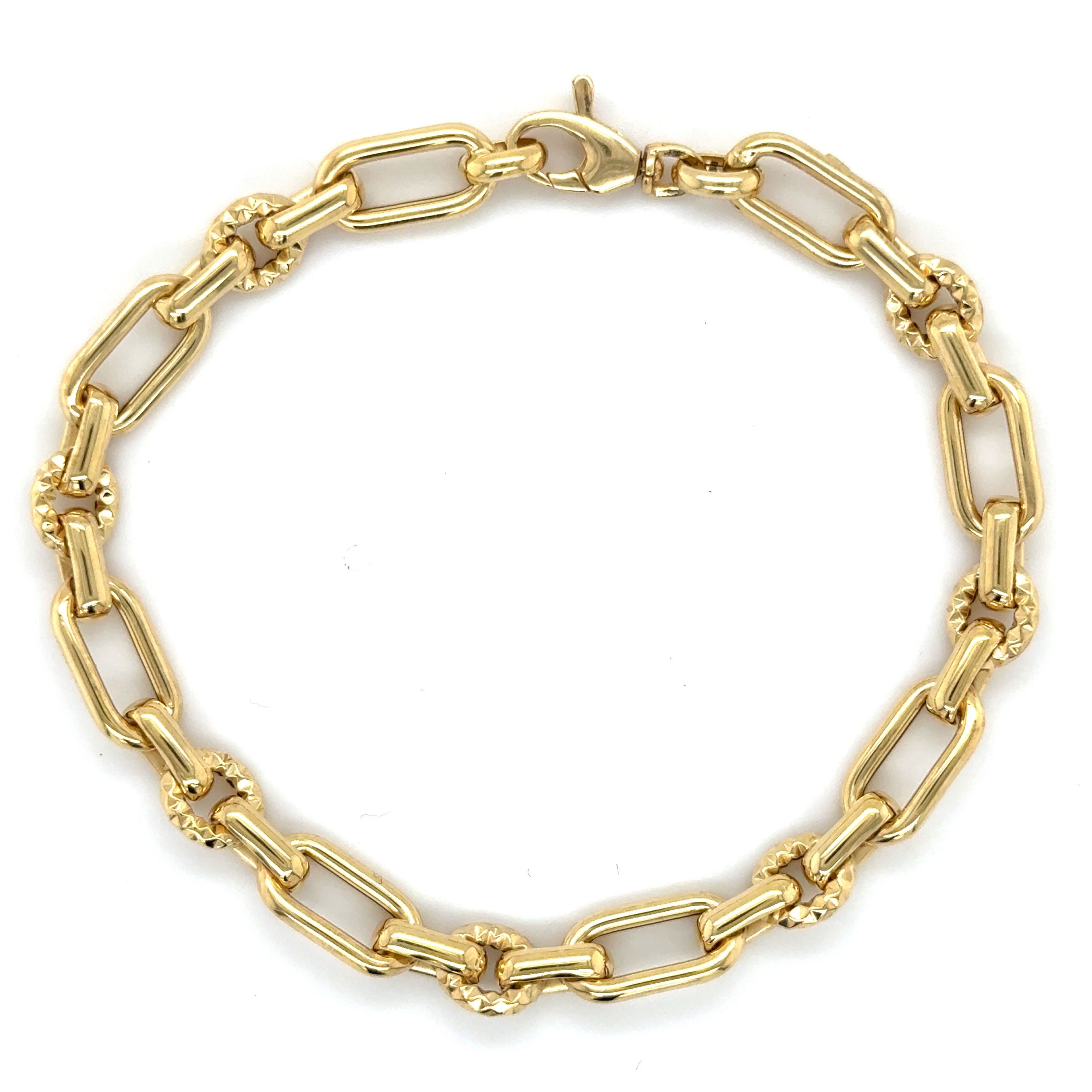 14K YELLOW GOLD OVAL AND ROUND LINK BRACELET WOMEN