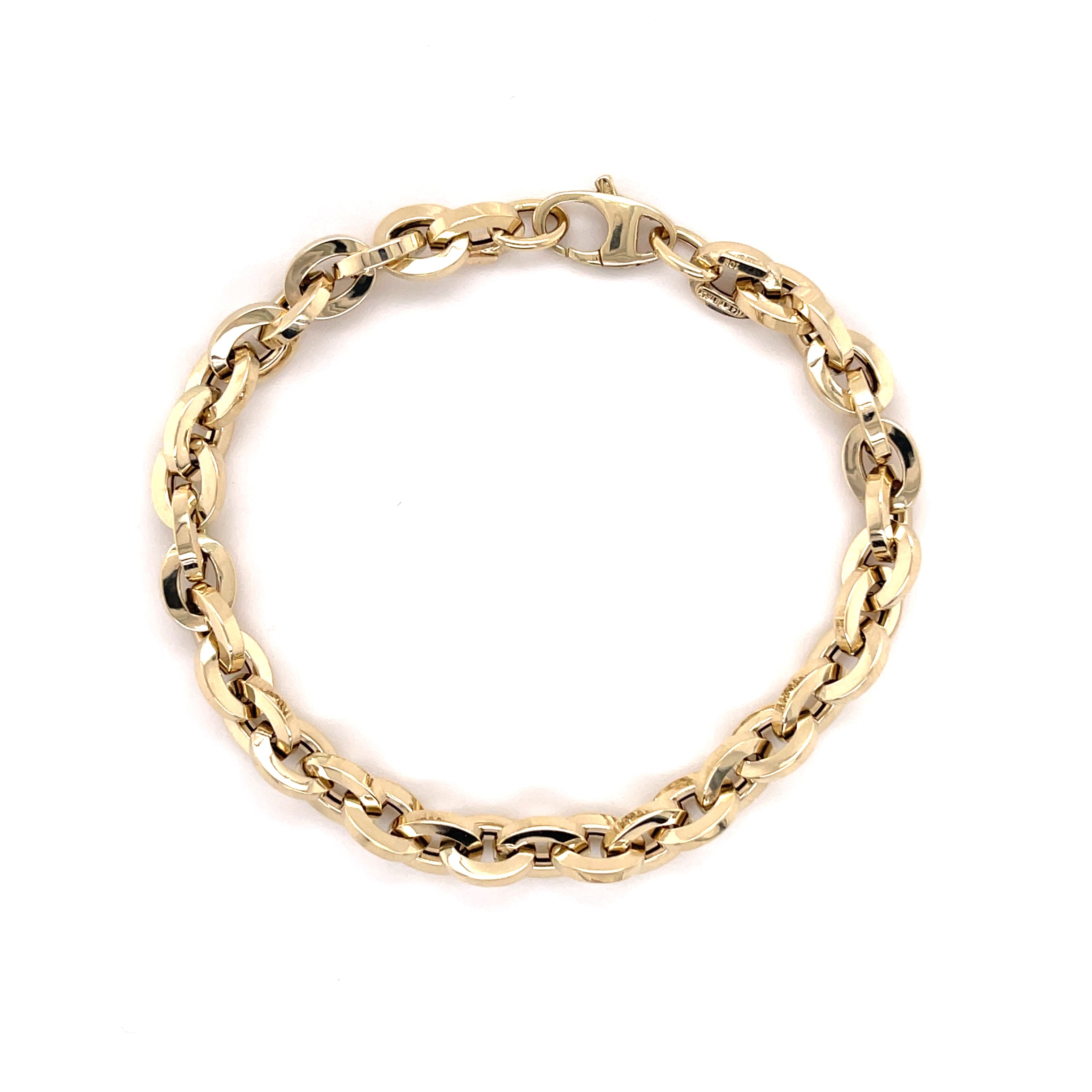 14K Gold Flat Edge Oval Link Chain Bracelet Women