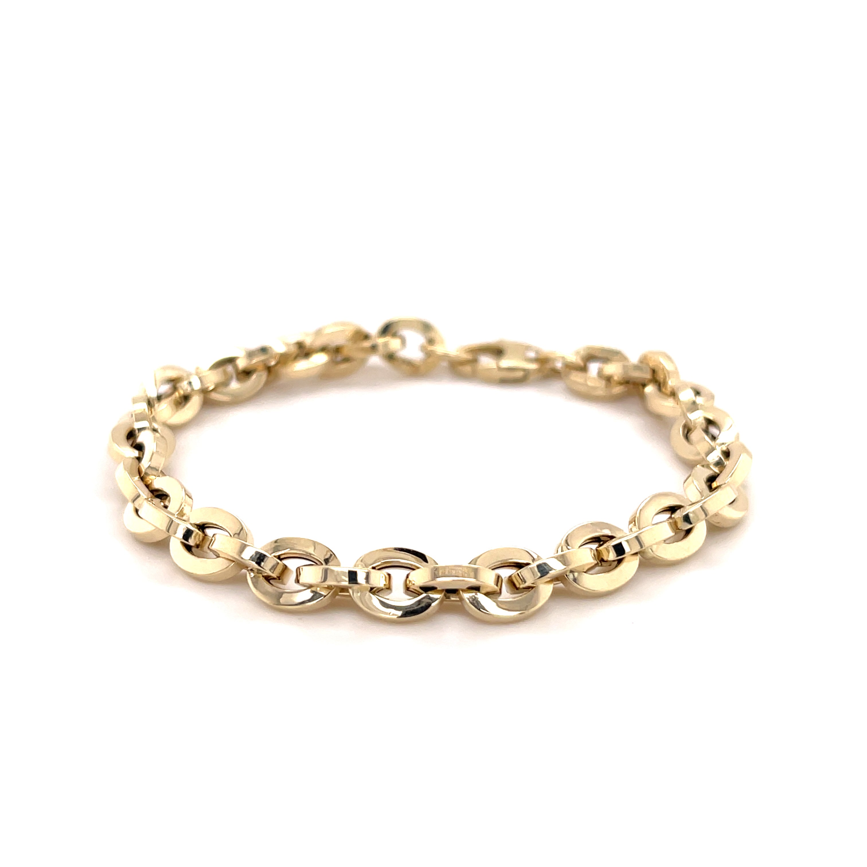 14K Gold Flat Edge Oval Link Chain Bracelet Women