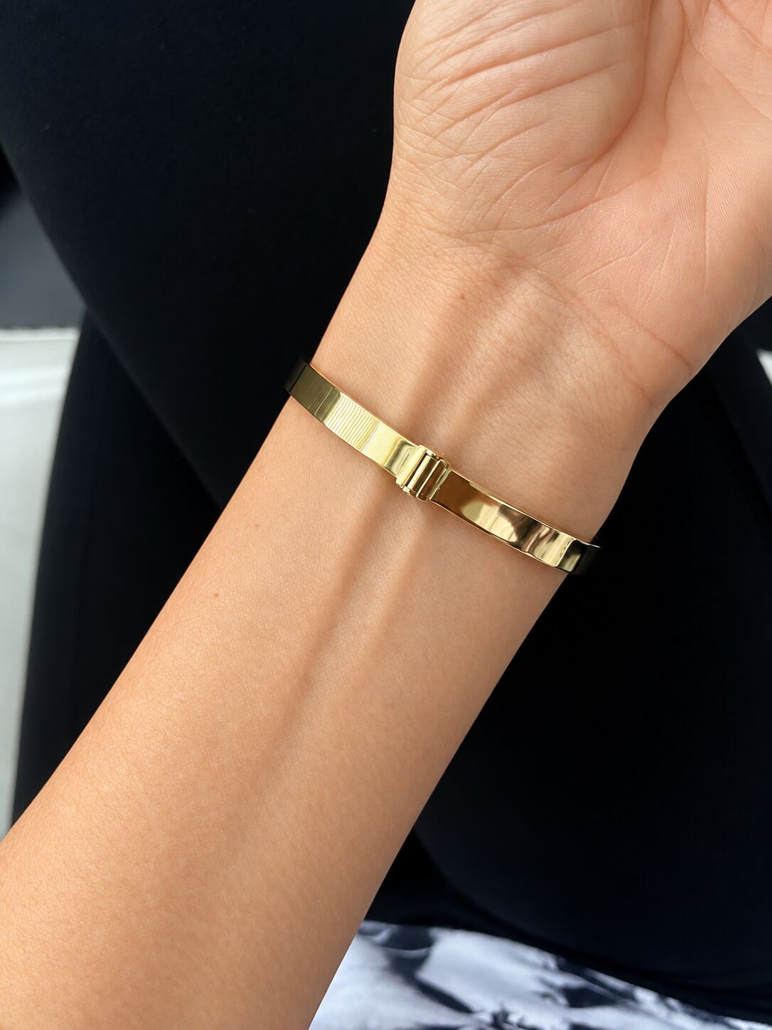 14K Yellow Gold T-Bar Hinged Cuff Bangle, 6mm
