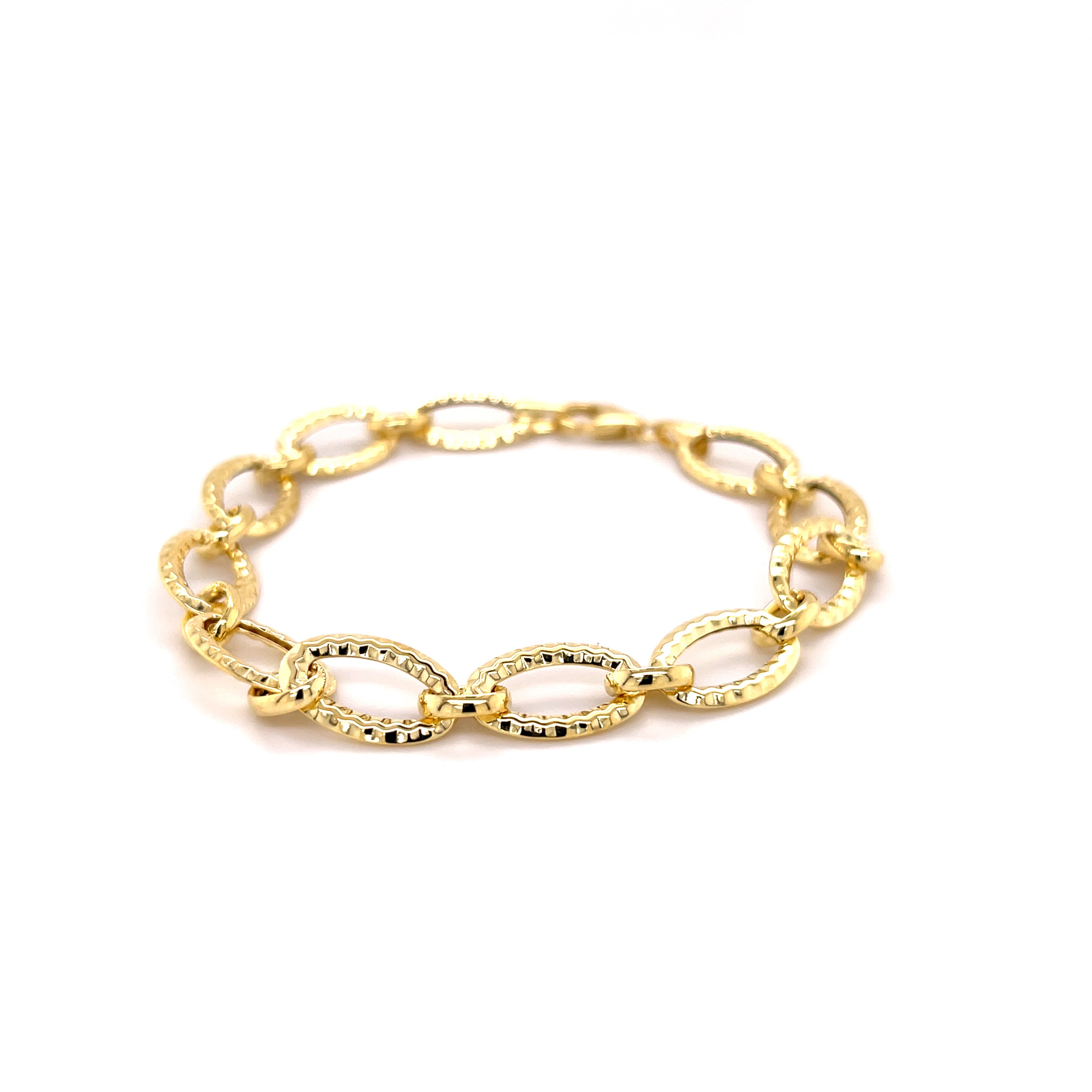 14K Gold Textured Oval Link Bracelet