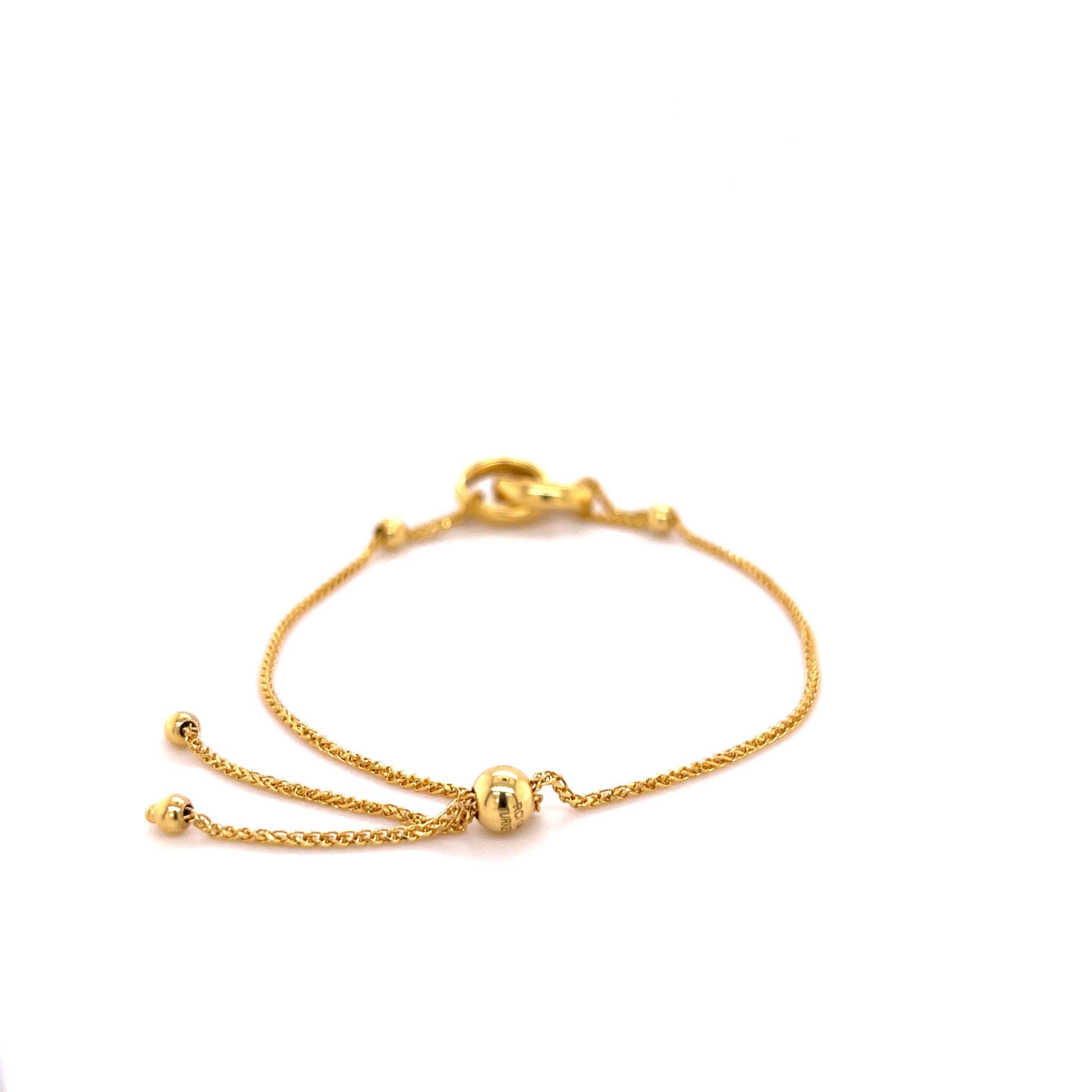 14K Solid Gold Friendship Bracelet with Wheat Chain & Interlocking Rings – Adjustable, Polished, Timeless