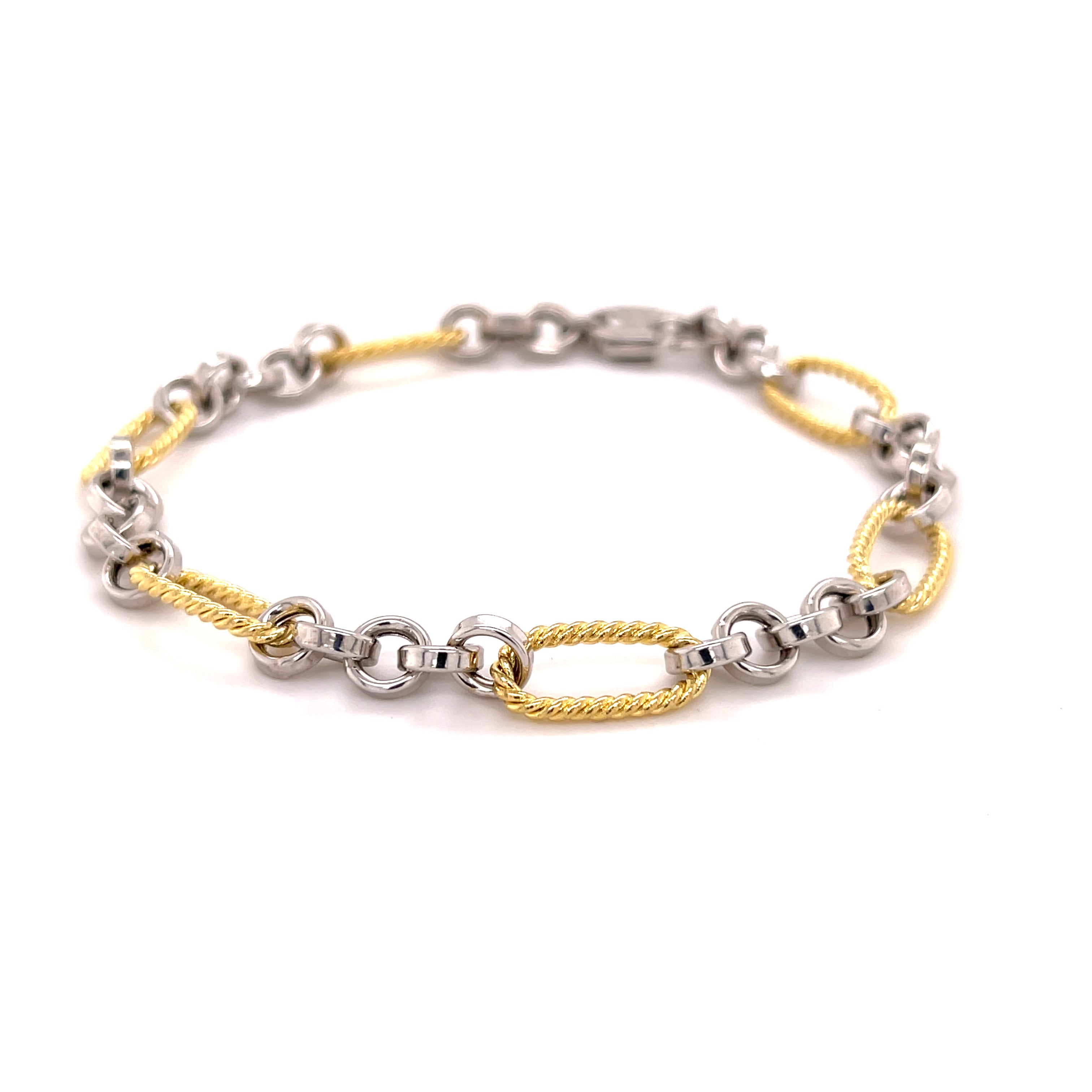 14K Two Tone Polished And Textured Link Bracelet