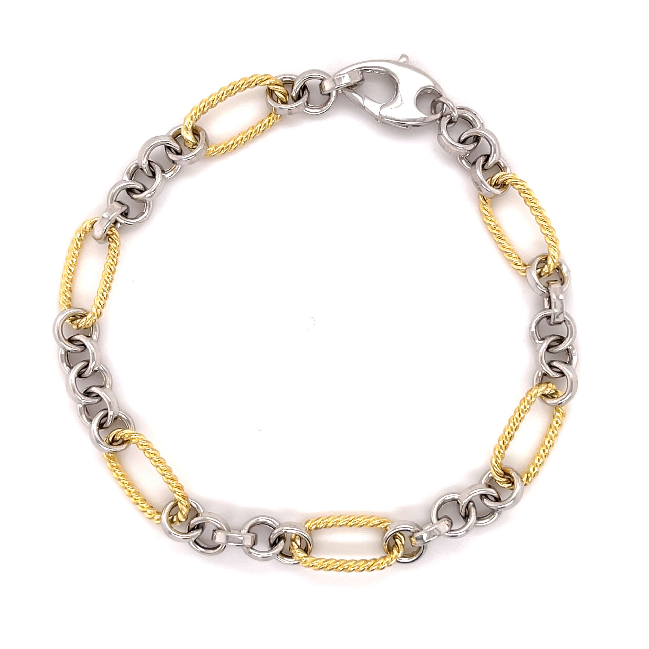 14K Two Tone Polished And Textured Link Bracelet