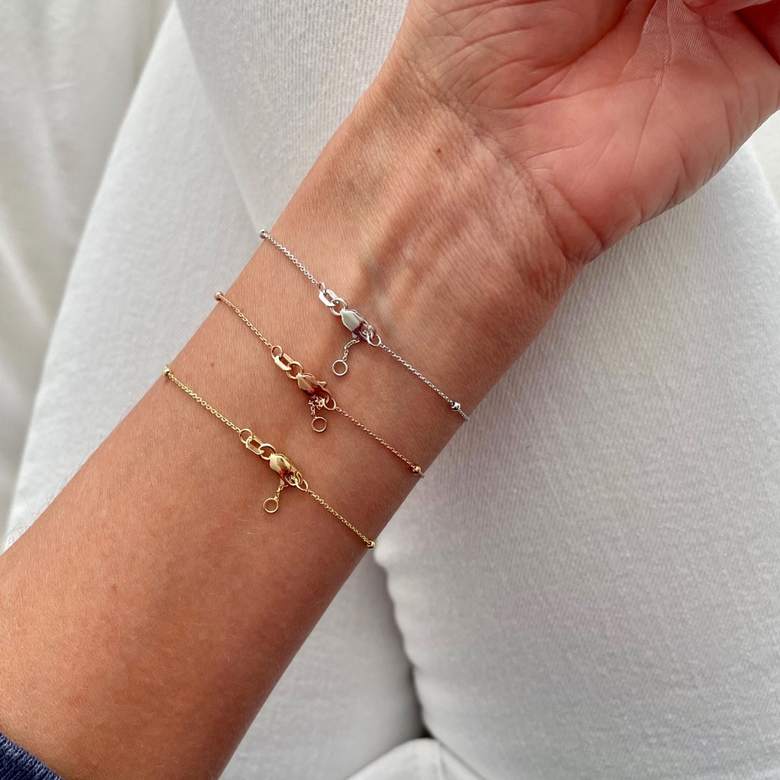 14K Gold Dainty Bead Station Bracelet