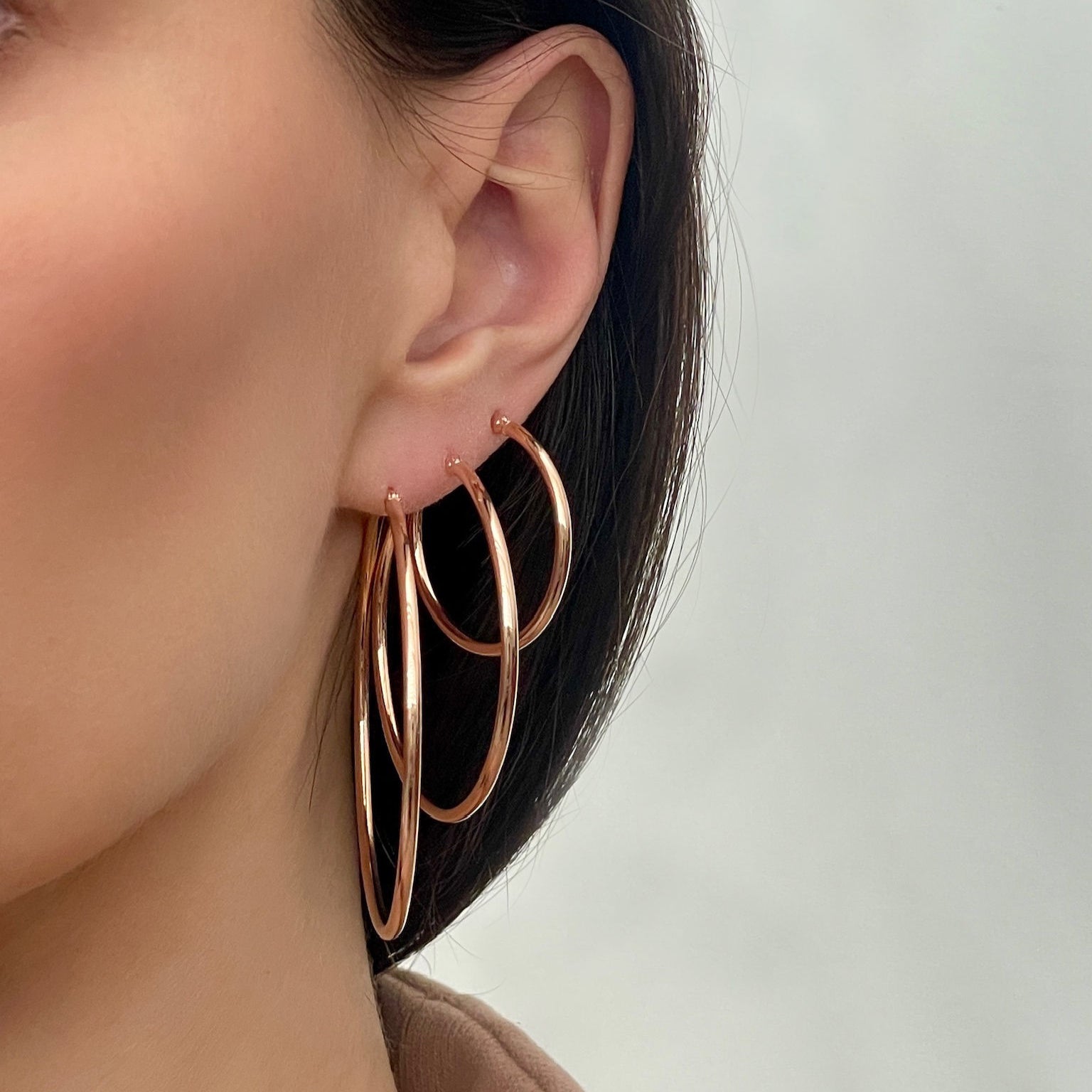 14K Thin Rose Gold Hoops
