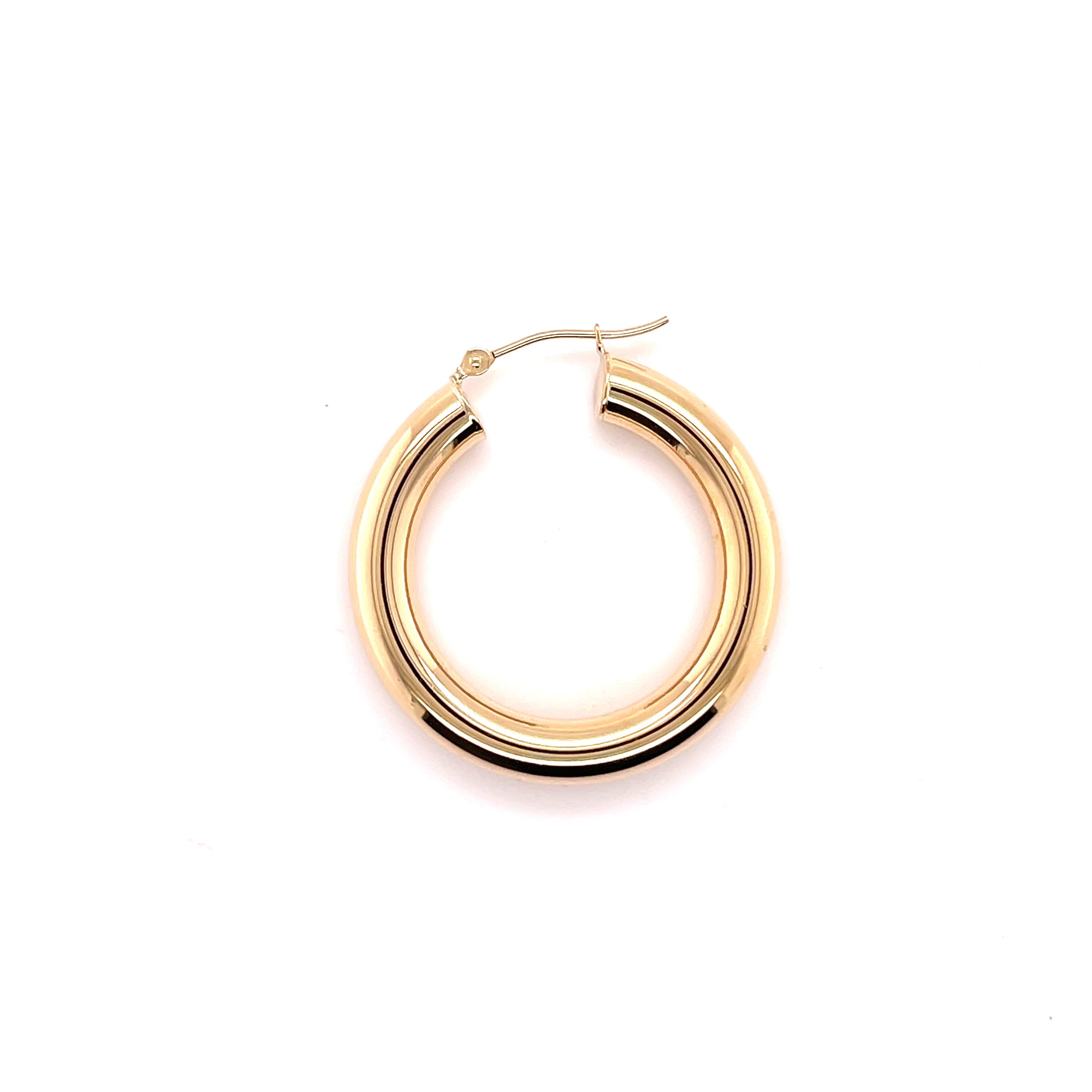 14K Yellow Gold Classic Polished Hoop Earrings — 5mm Thick, Sizes 30mm / 40mm