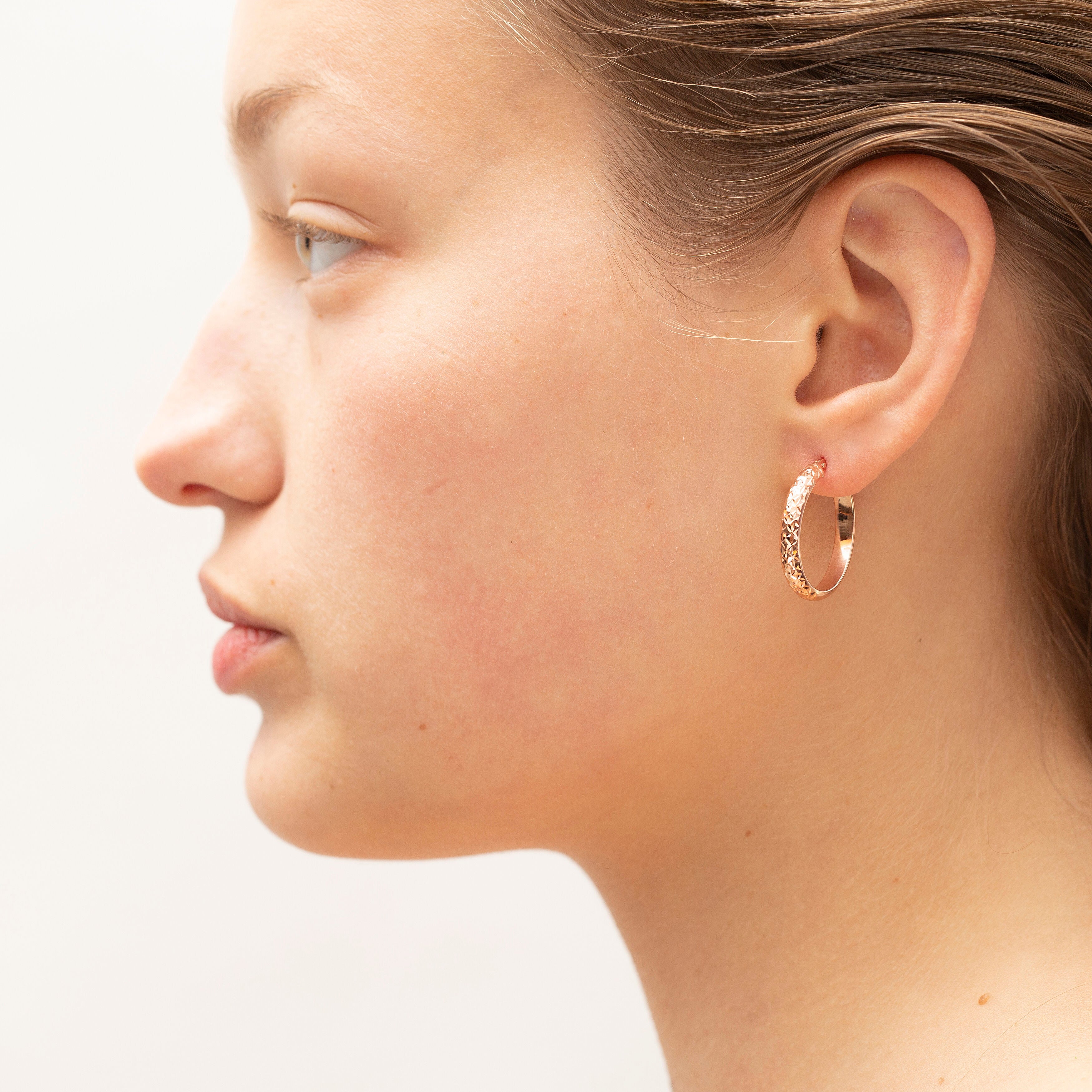 14K Rose Gold Diamond Cut Hoop Earrings