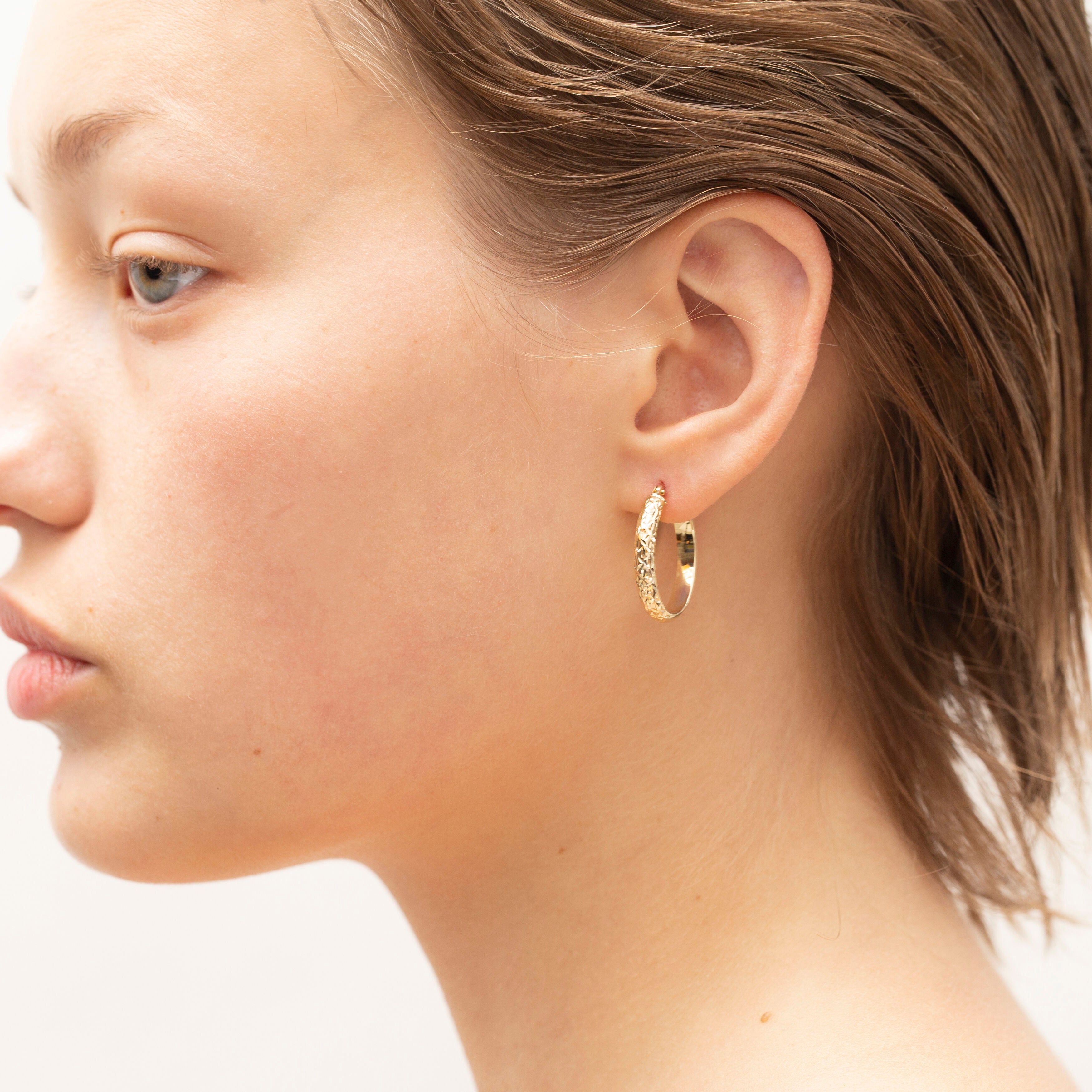 14K Rose Gold Diamond Cut Hoop Earrings