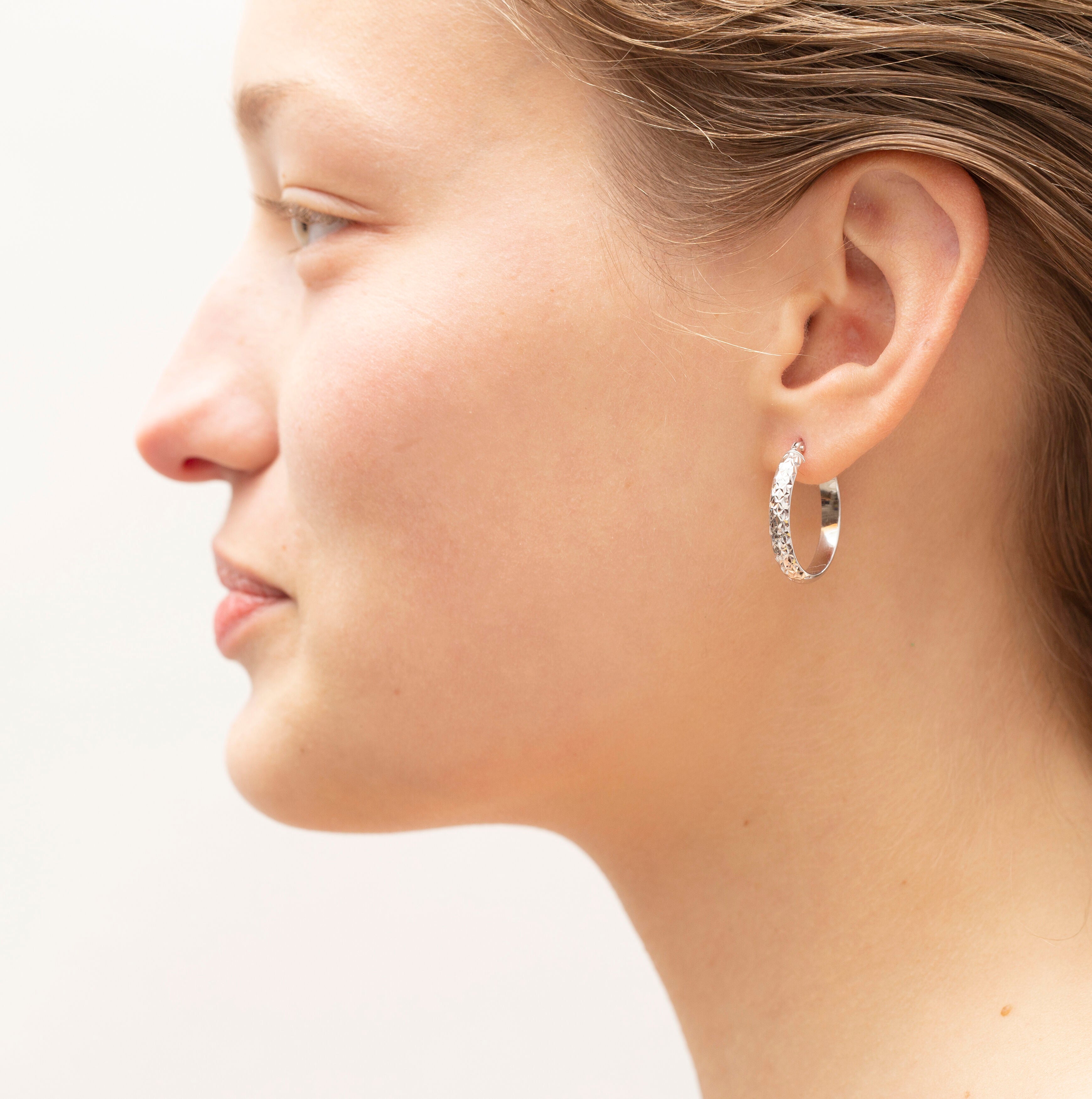 14K Rose Gold Diamond Cut Hoop Earrings