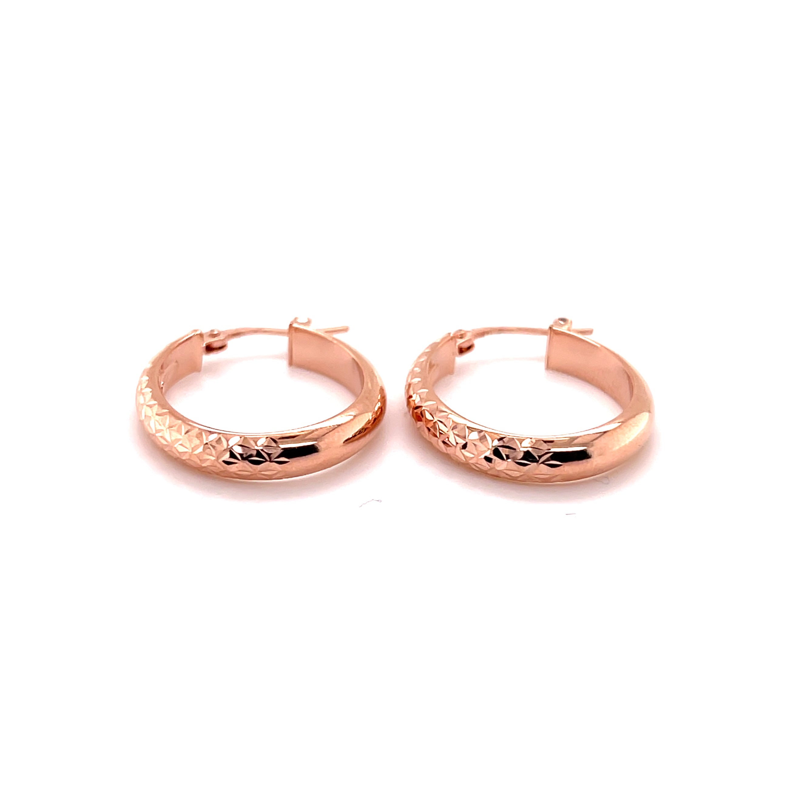 14K Rose Gold Diamond Cut Hoop Earrings