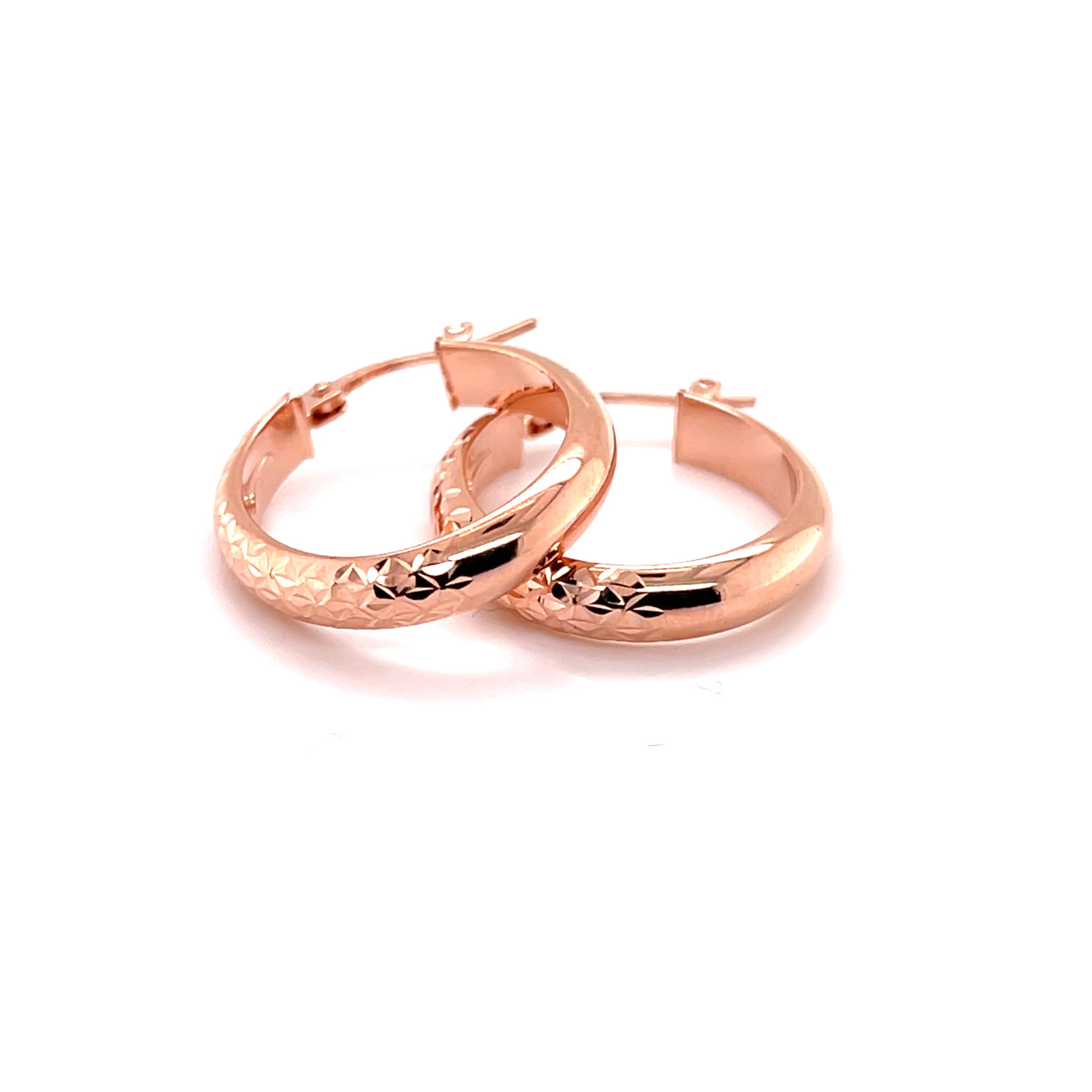 14K Rose Gold Diamond Cut Hoop Earrings
