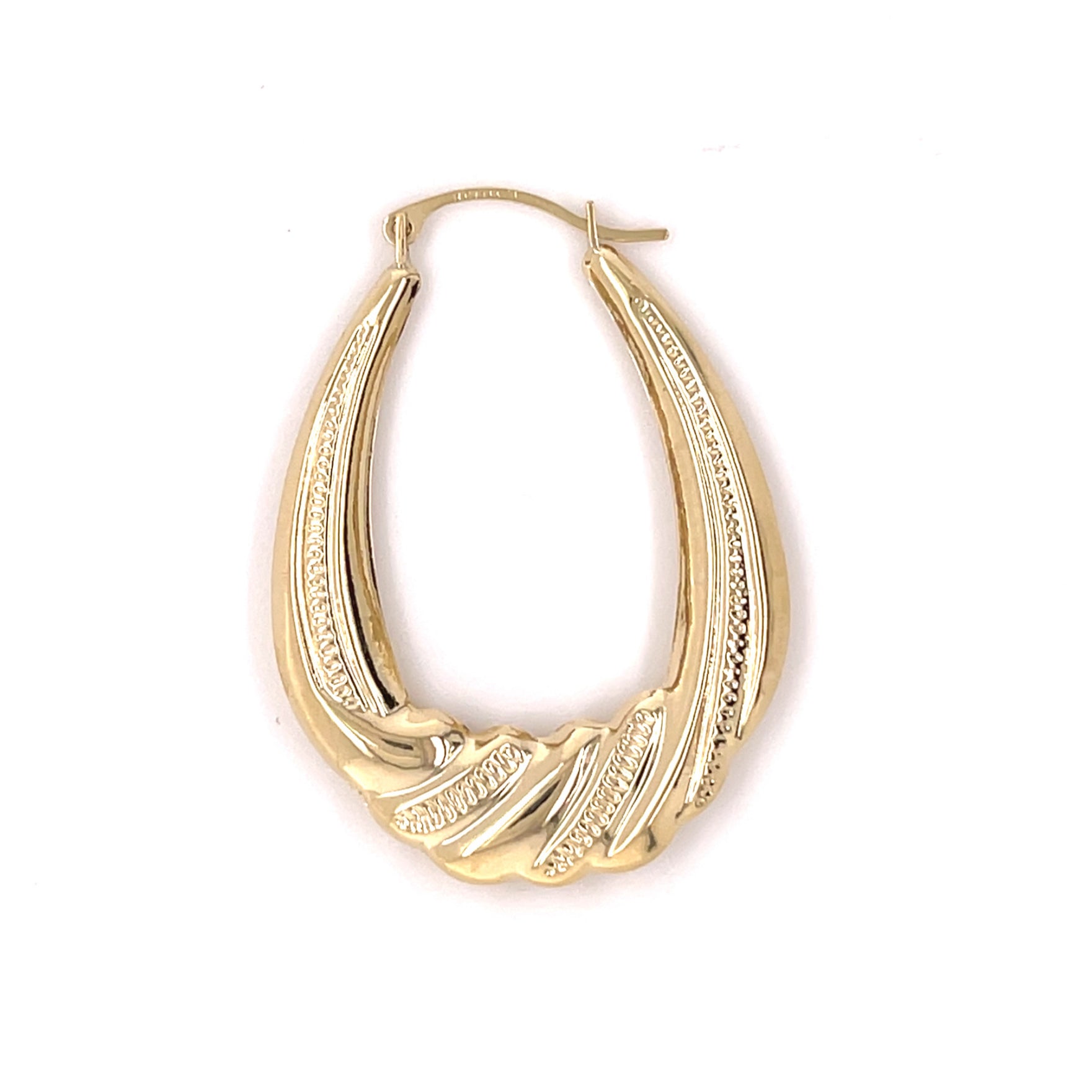 14K Gold Graduated Twist Oval Puffed Hoops