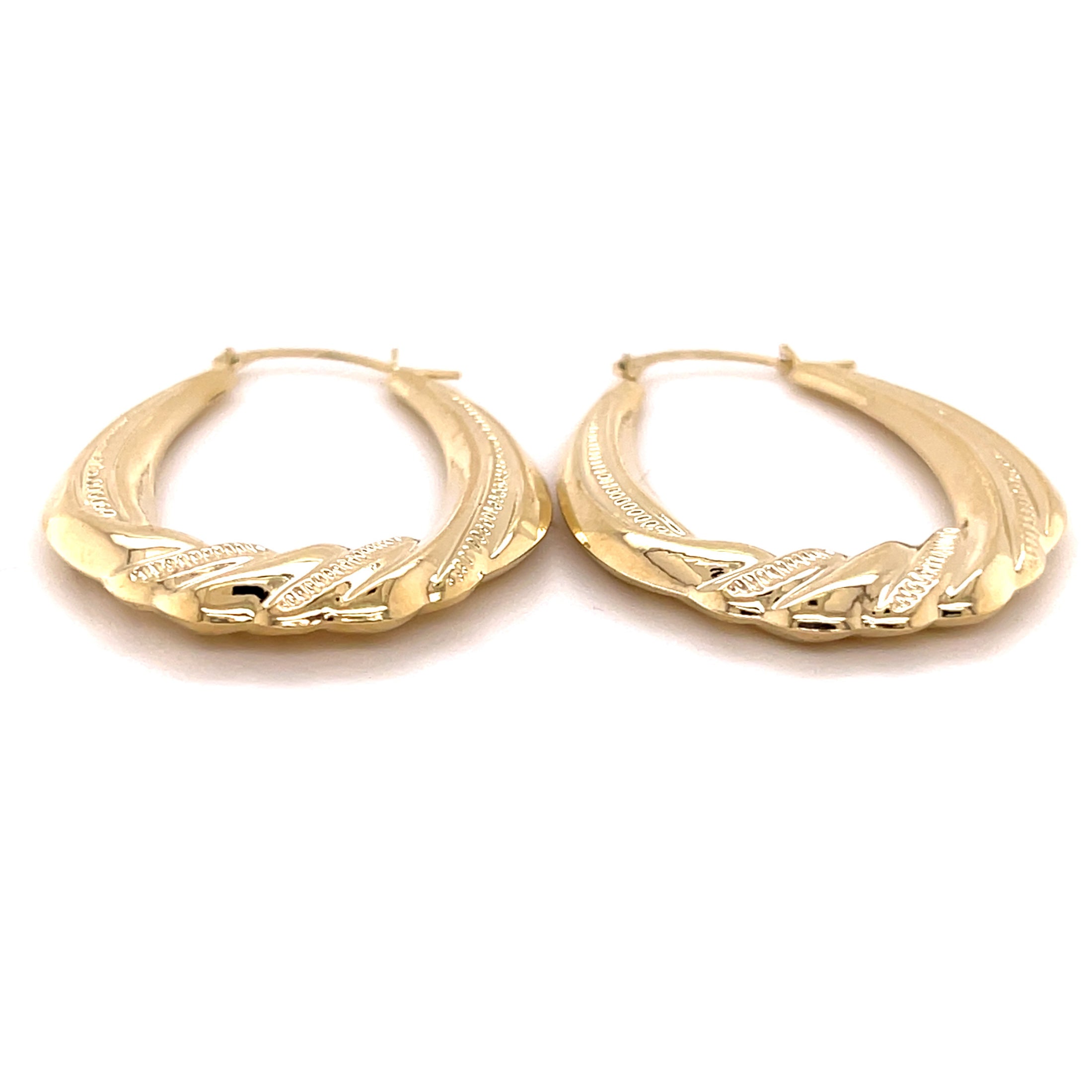 14K Gold Graduated Twist Oval Puffed Hoops