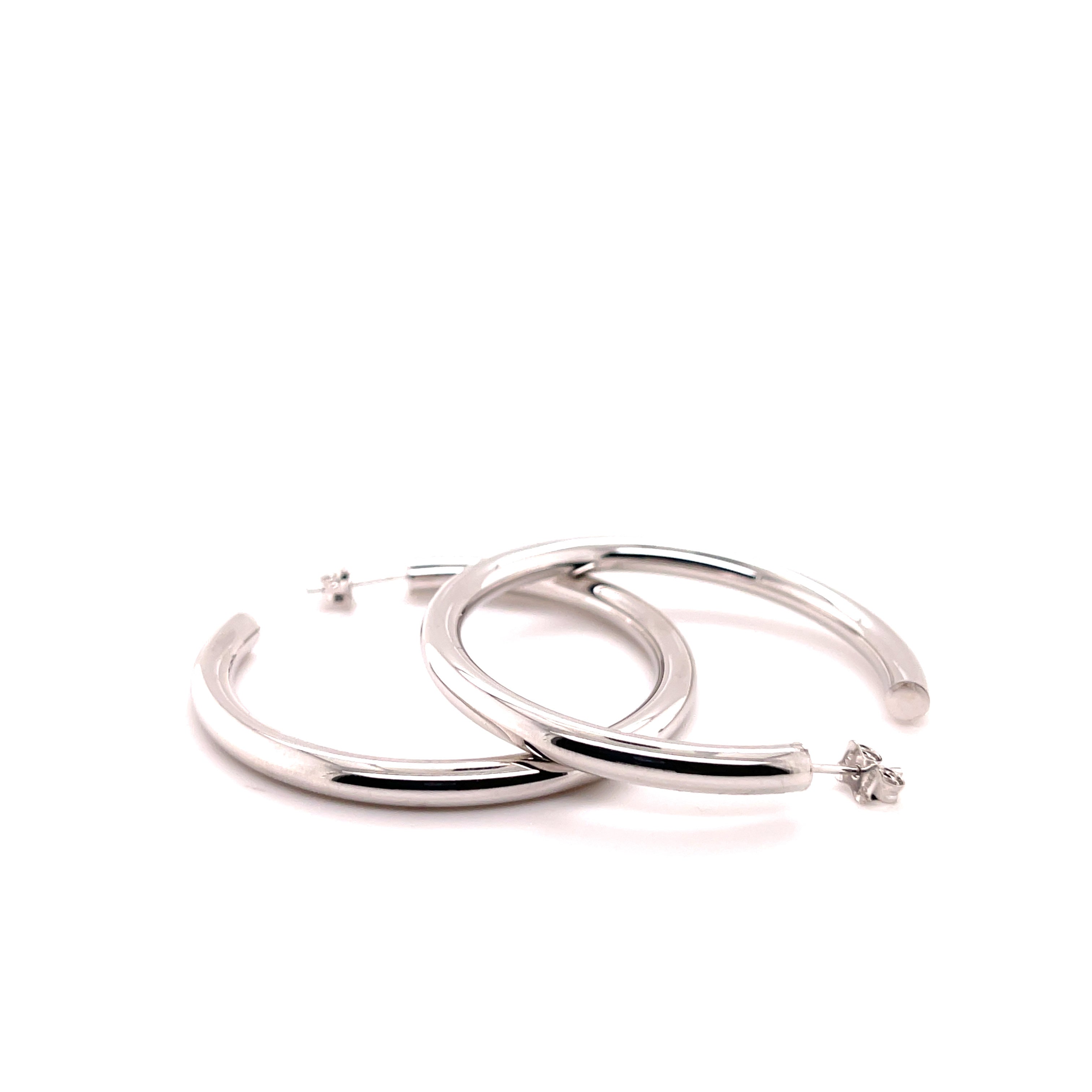 14K White Gold 4 mm Thick C Hoops