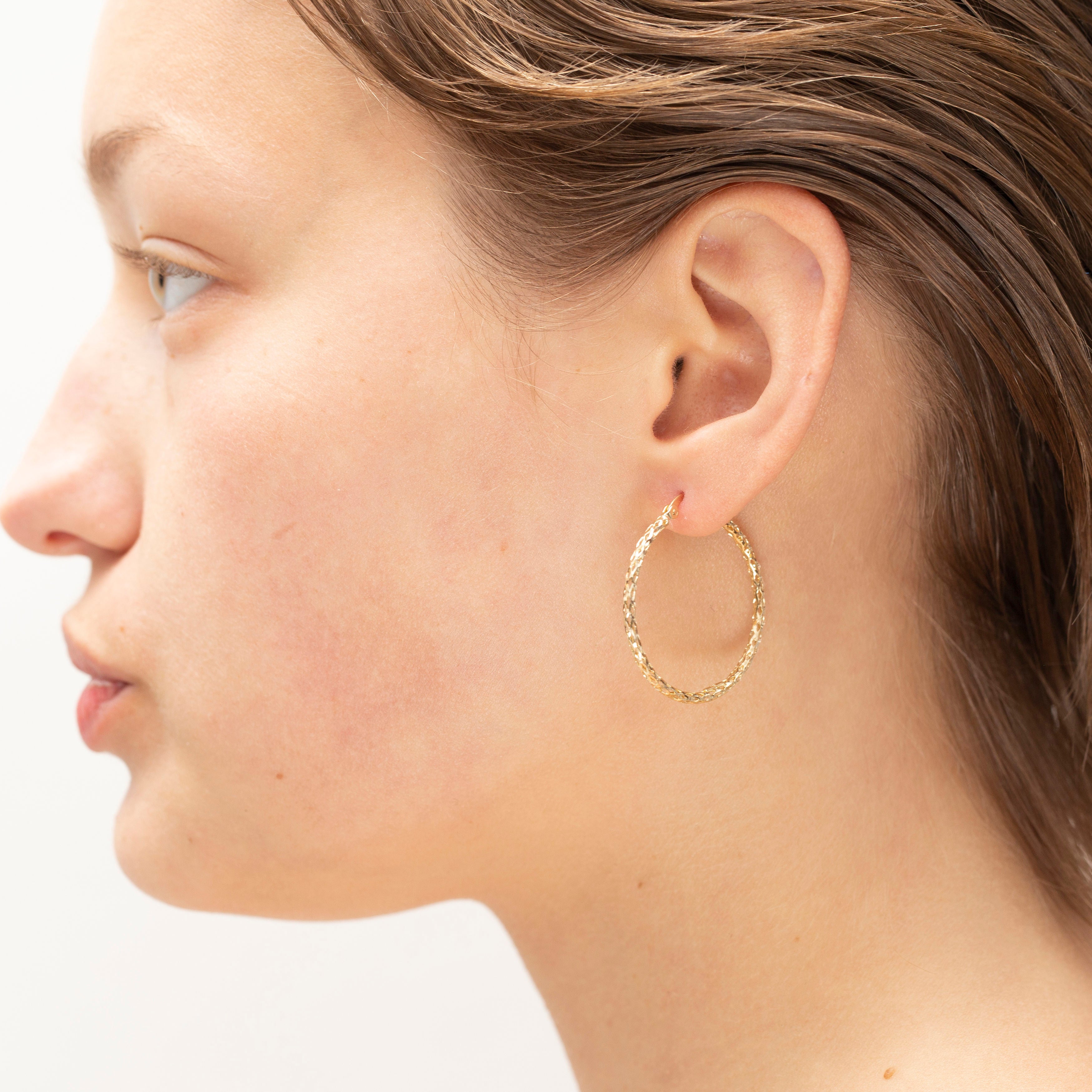 14K Gold Thin Diamond Cut Hoop Earrings
