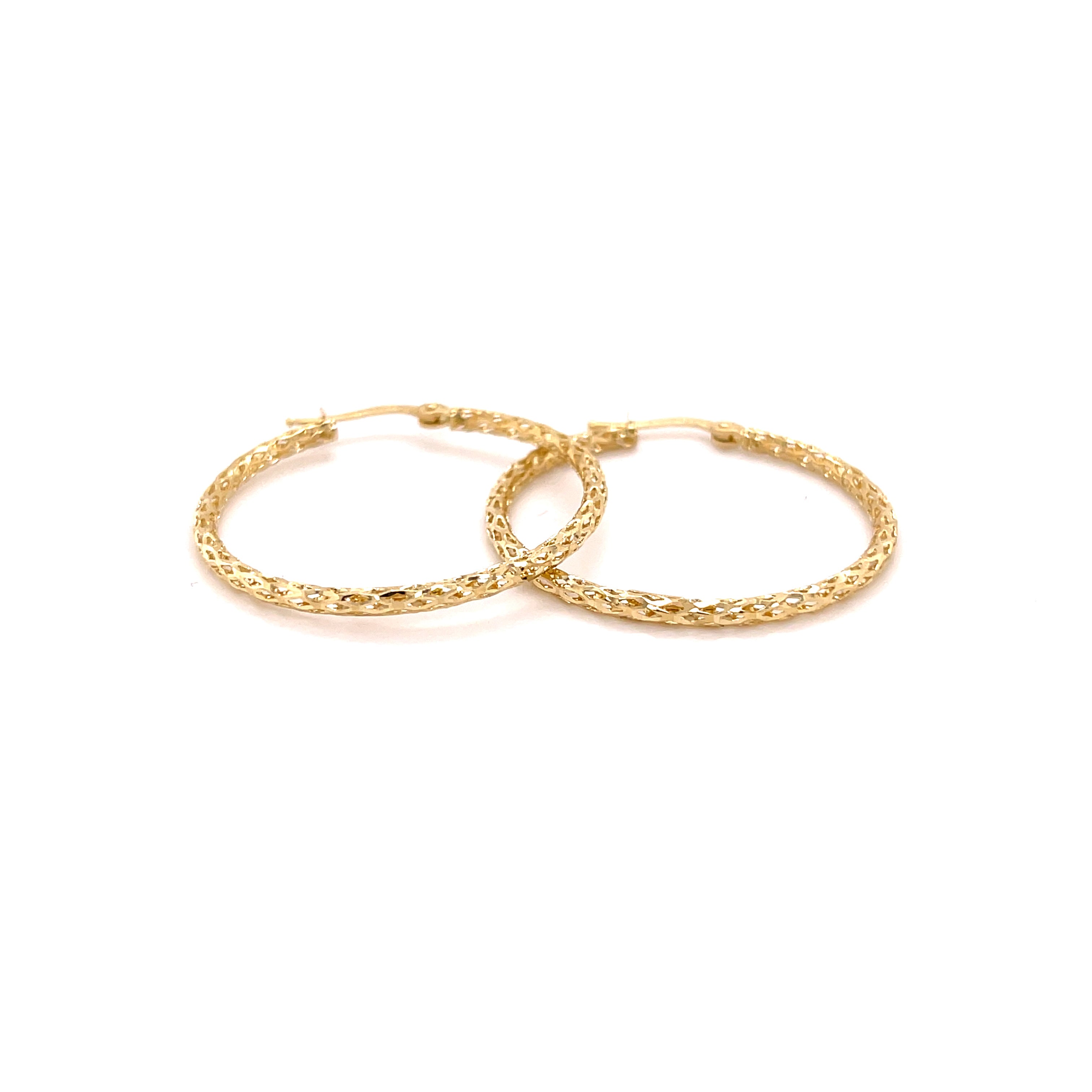 14K Gold Thin Diamond Cut Hoop Earrings
