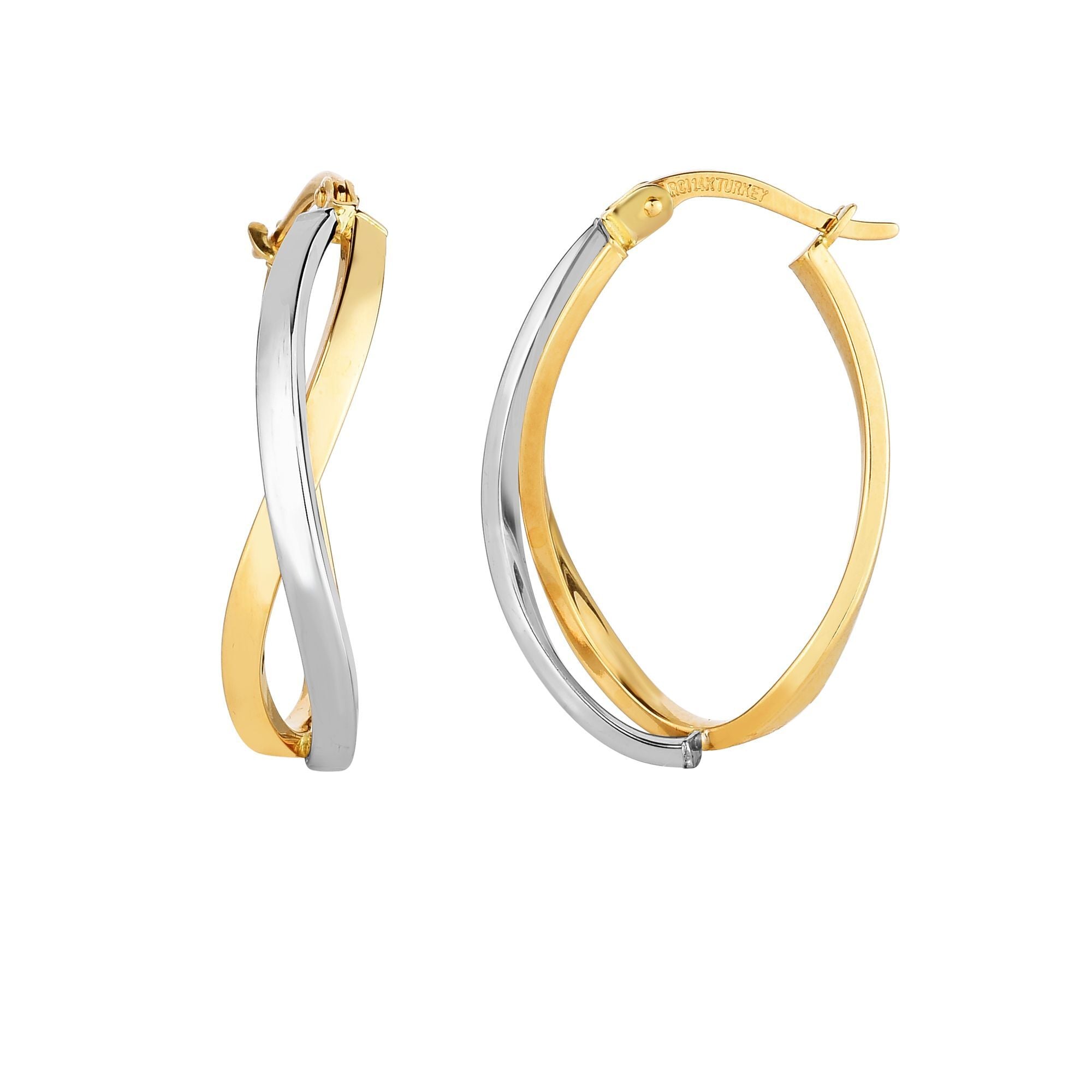 14K Two Tone Gold Twist Infinity Hoop Earrings