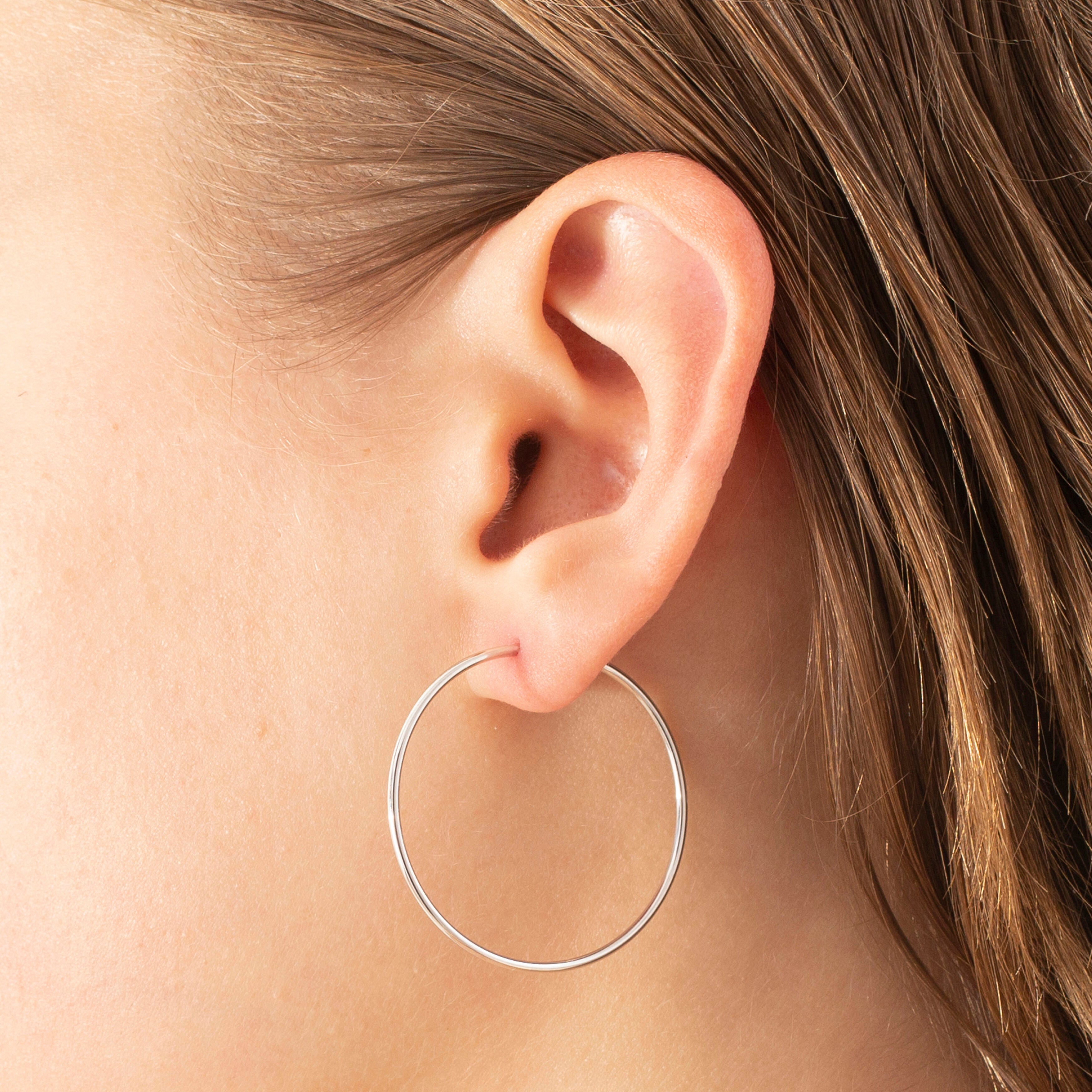 14K White Gold Thin Endless Hoop Earrings 30mm
