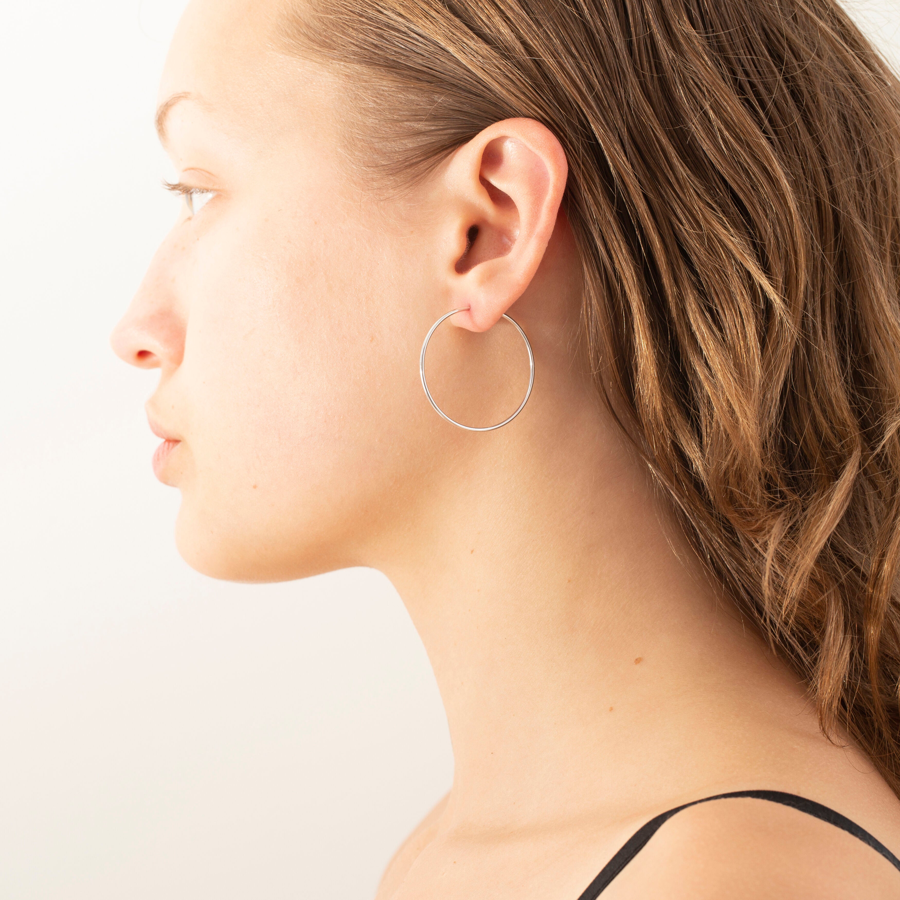 14K White Gold Thin Endless Hoop Earrings 30mm