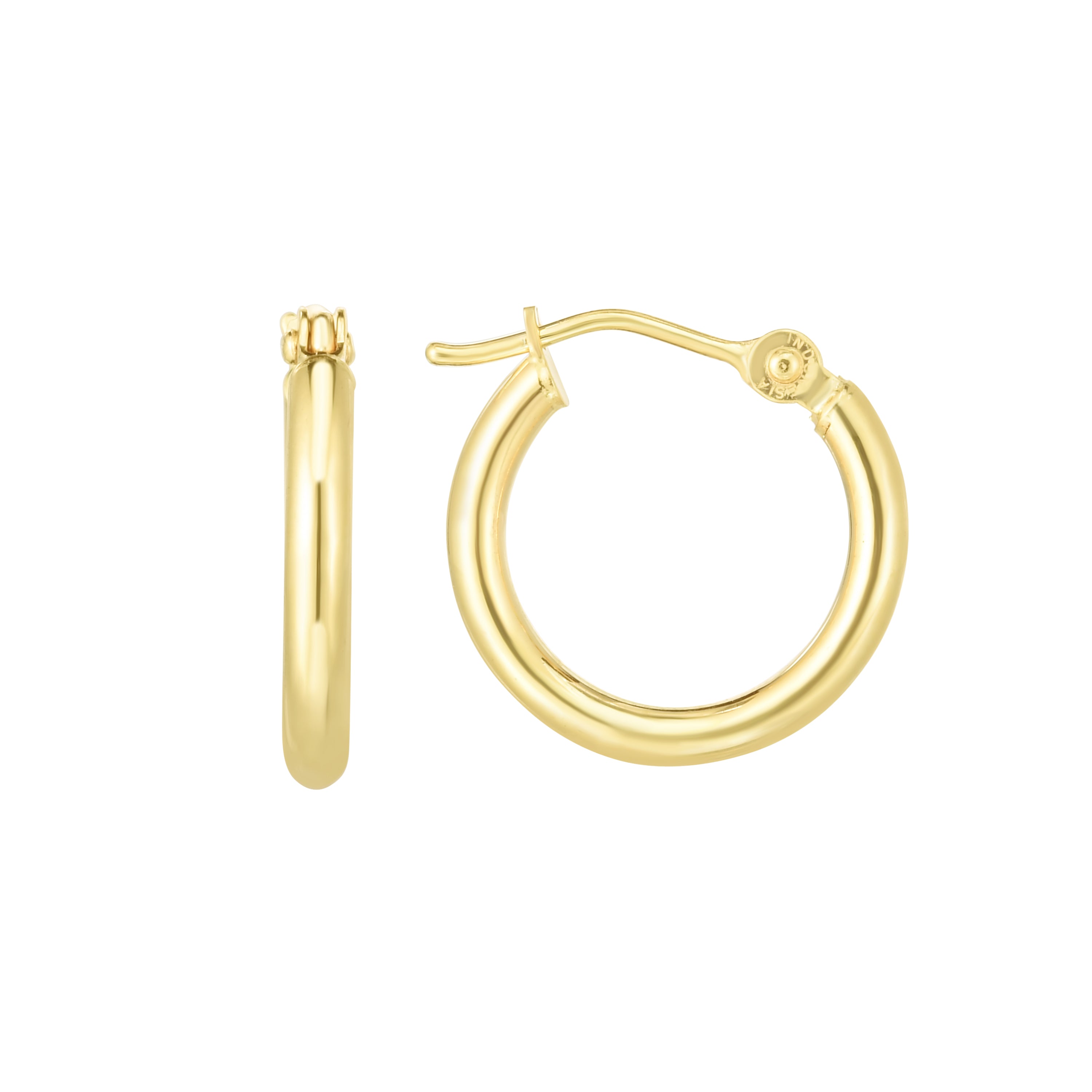 14K Gold Classic Small Hoop Earrings, 15mm x 2mm
