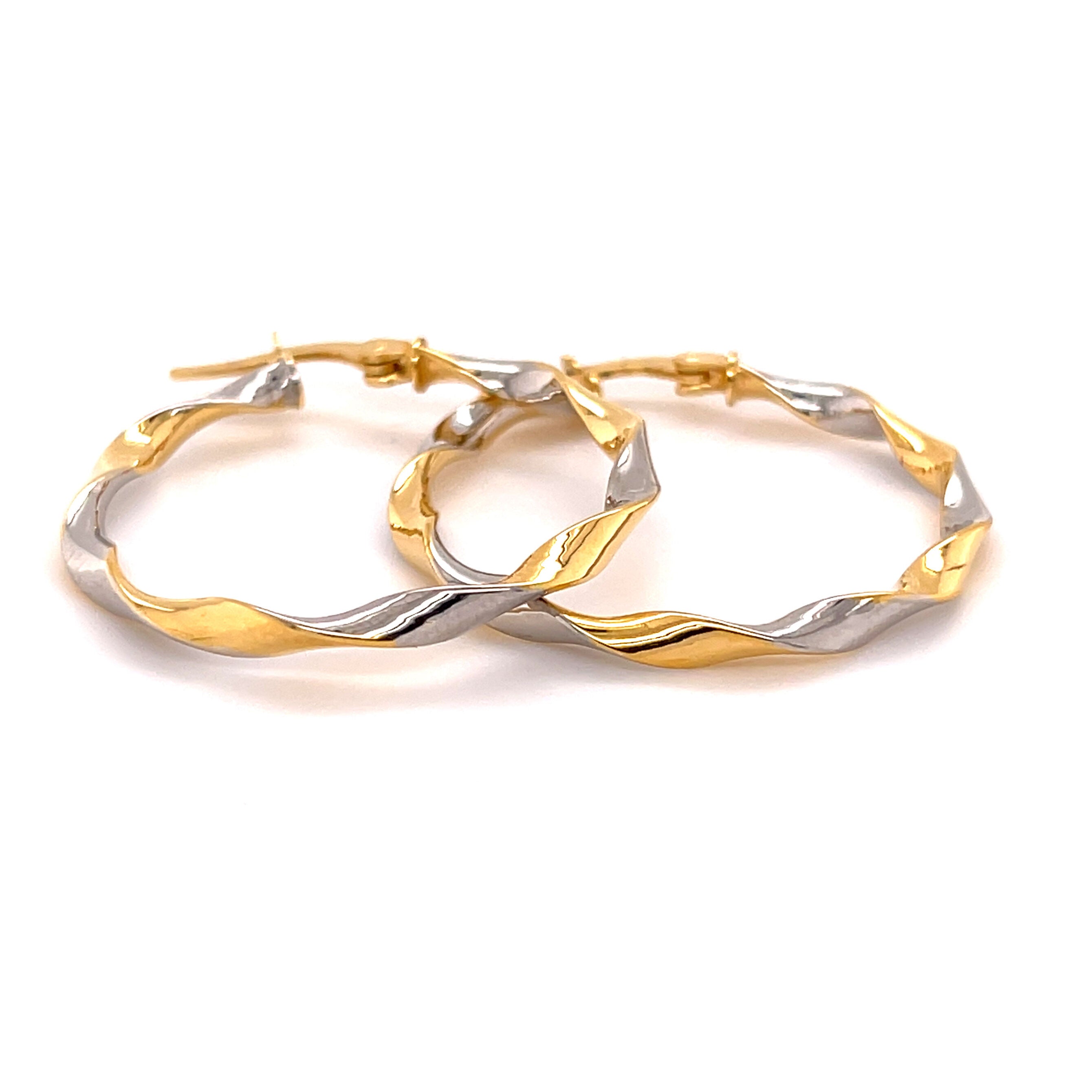 14k Solid Yellow Gold Twisted Two Tone Hoops 2024 Earrings